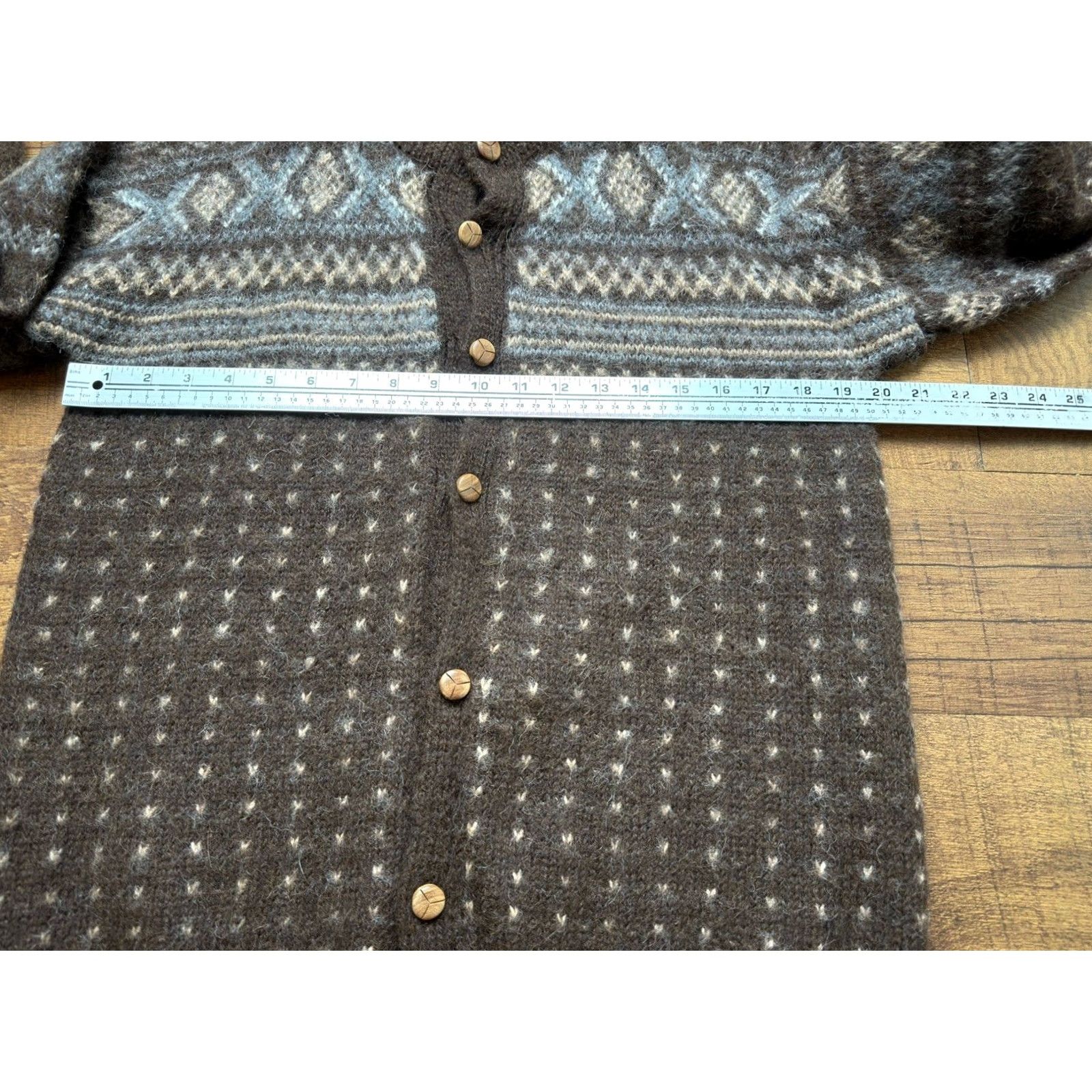 Vintage Pavo Real Women’s Large Cardigan Sweater 100% Alpaca Fair Isle Nordic Brown Long Sleeve Crew Neck Knit Christmas Winter Aztec DP Size L / US 10 / IT 46 - 5 Thumbnail