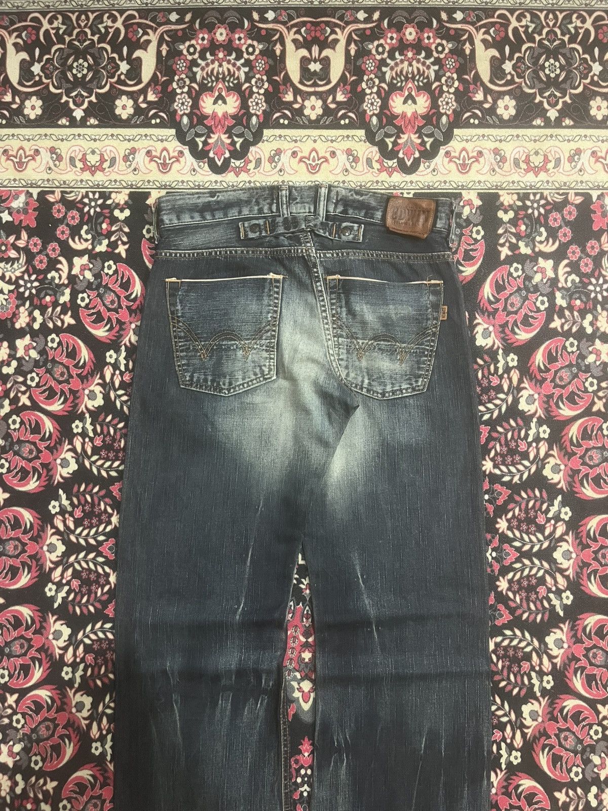 Vintage Edwin 505 Dark Faded Ripped Buckle Back Selvedge Flare Jeans Size US 30 / EU 46 - 7 Thumbnail