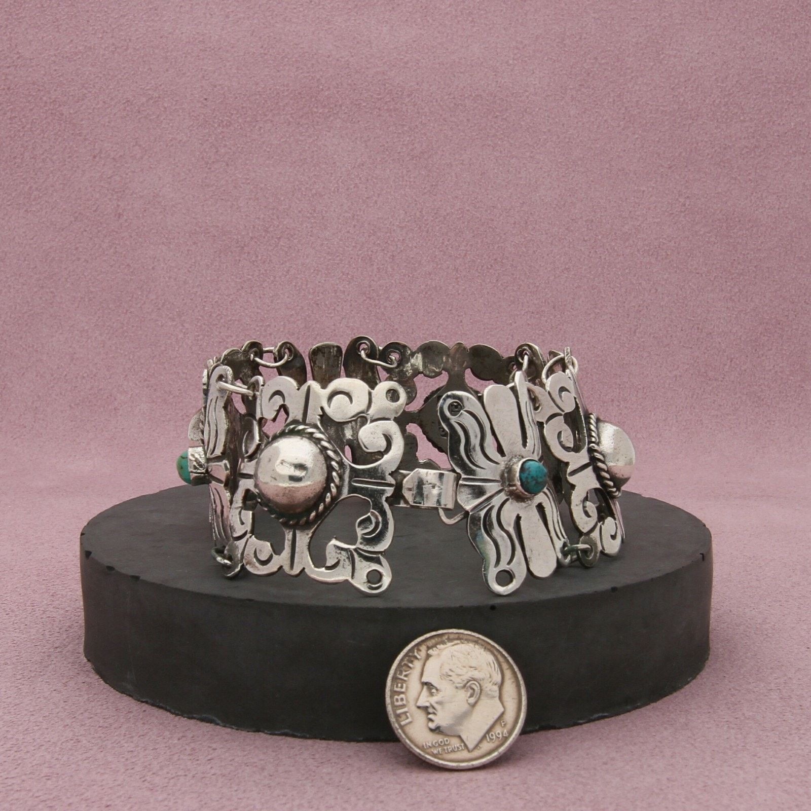 Mexicana mexico sterling silver 1940s turquoise bracelet size 7.25in Size ONE SIZE - 2 Thumbnail