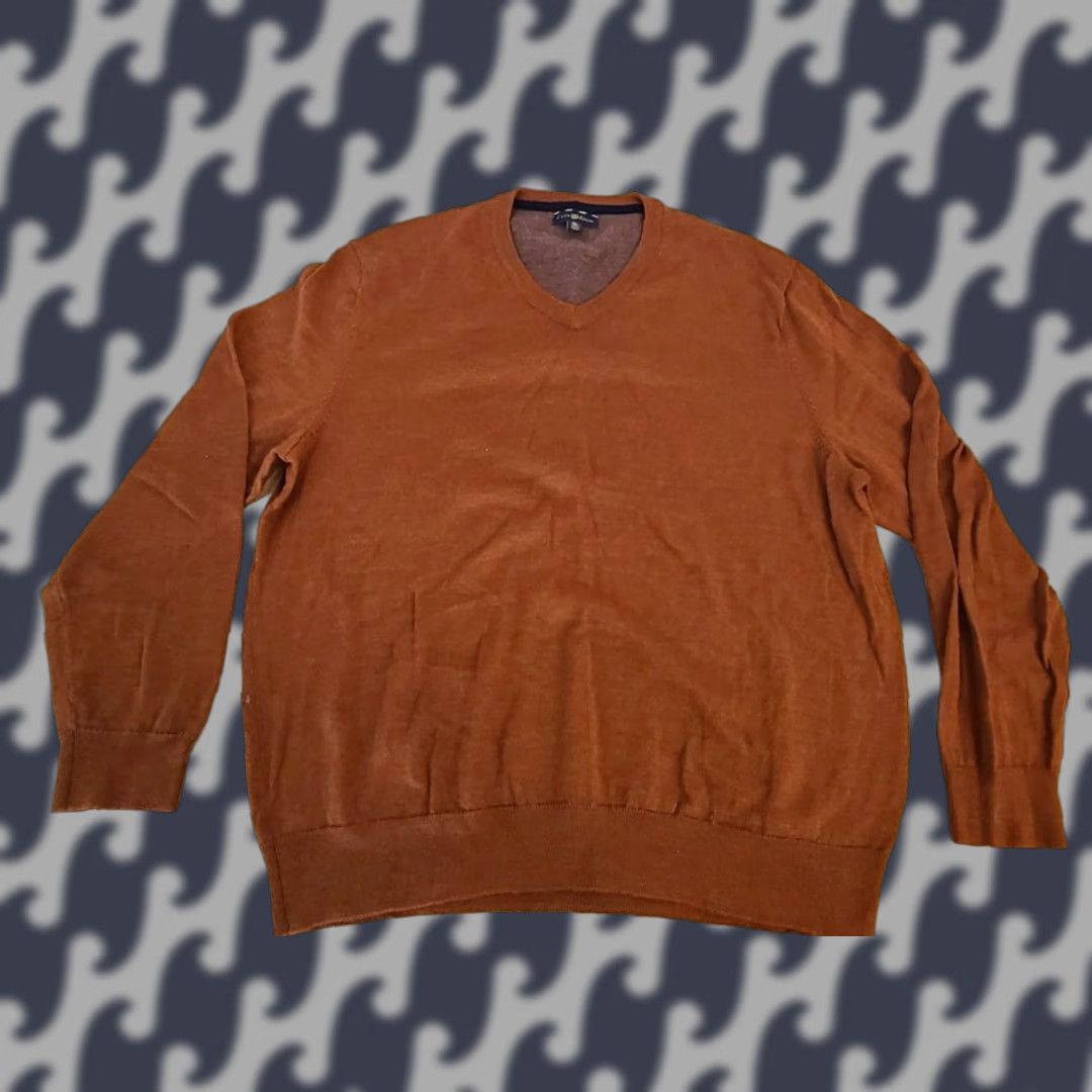Club Room Club Room Sweater V-Neck XL Men Orange Lightweight Merino Wool Acrylic Pullover Mens Size US XL / EU 56 / 4 - 1 Thumbnail