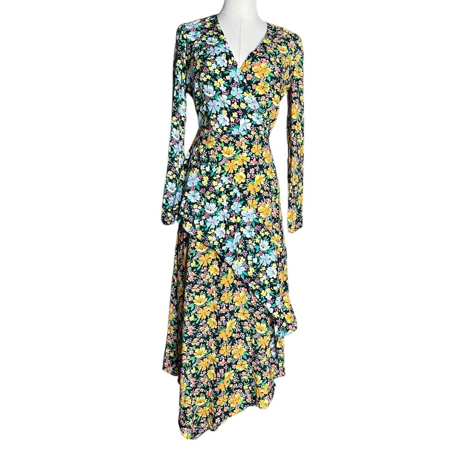 Maje Maje Roen Black Floral Faux Wrap Midi Dress Sz 1 Small $415 Size S / US 4 / IT 40 - 1 Thumbnail