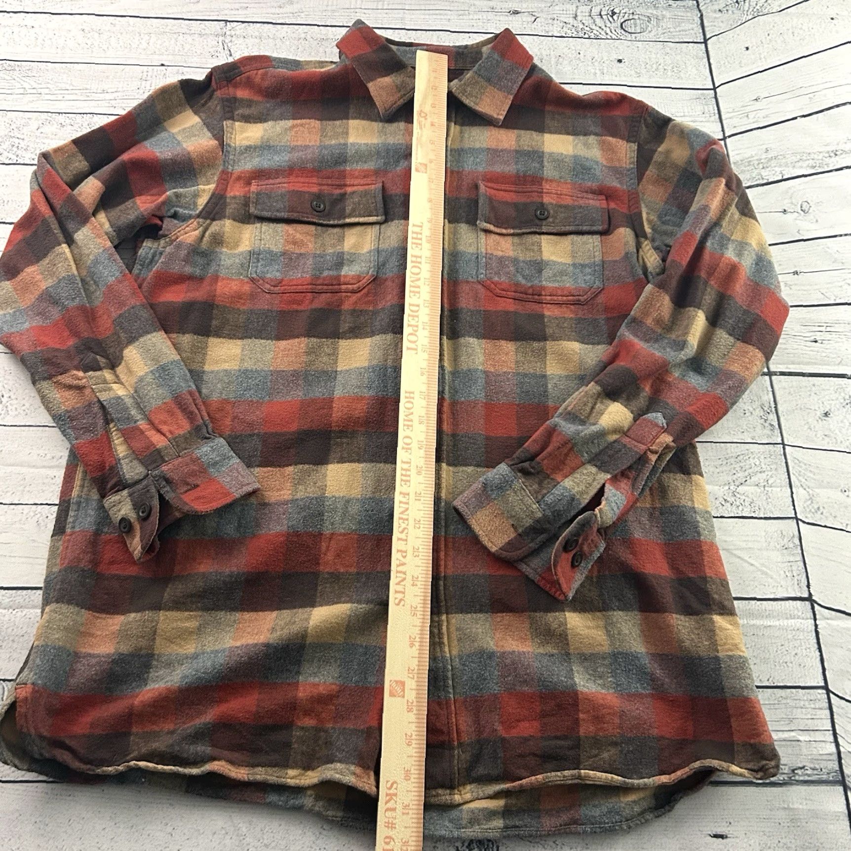 Vintage L.L. Bean Chamois Plaid Heavy Flannel Button Shirt Men's LT Tall Regular Long Sleeve Button-Up Collar-Down Pockets Size US L / EU 52-54 / 3 - 3 Thumbnail