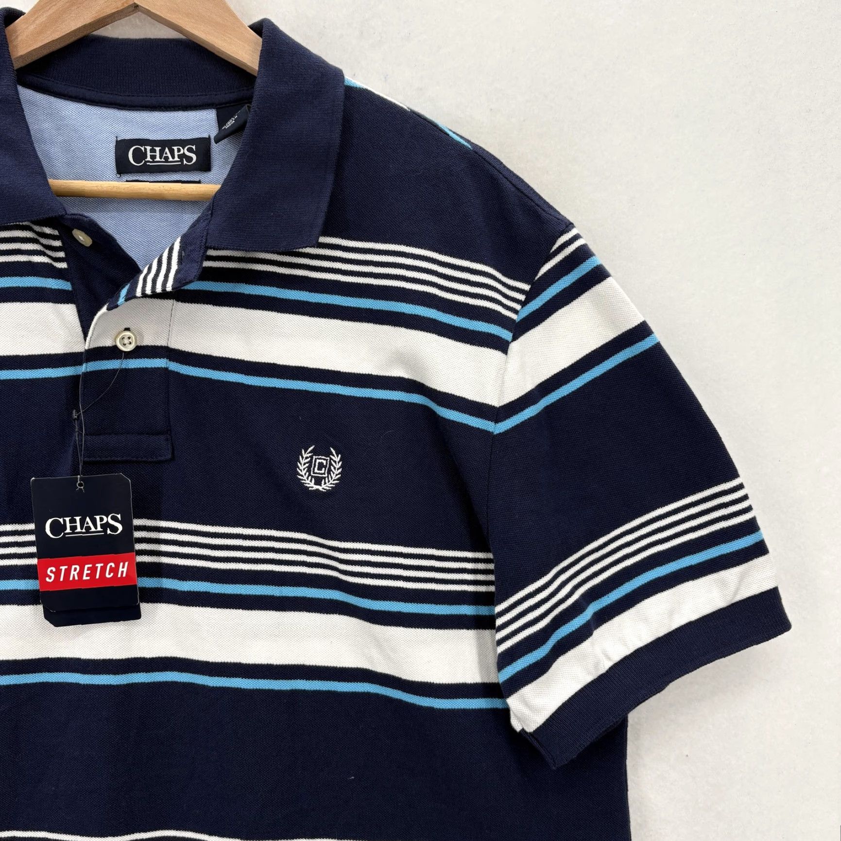Chaps Chaps Polo Shirt Mens L Navy Blue Stripe Stretch Short Sleeve Casual Size US L / EU 52-54 / 3 - 2 Thumbnail