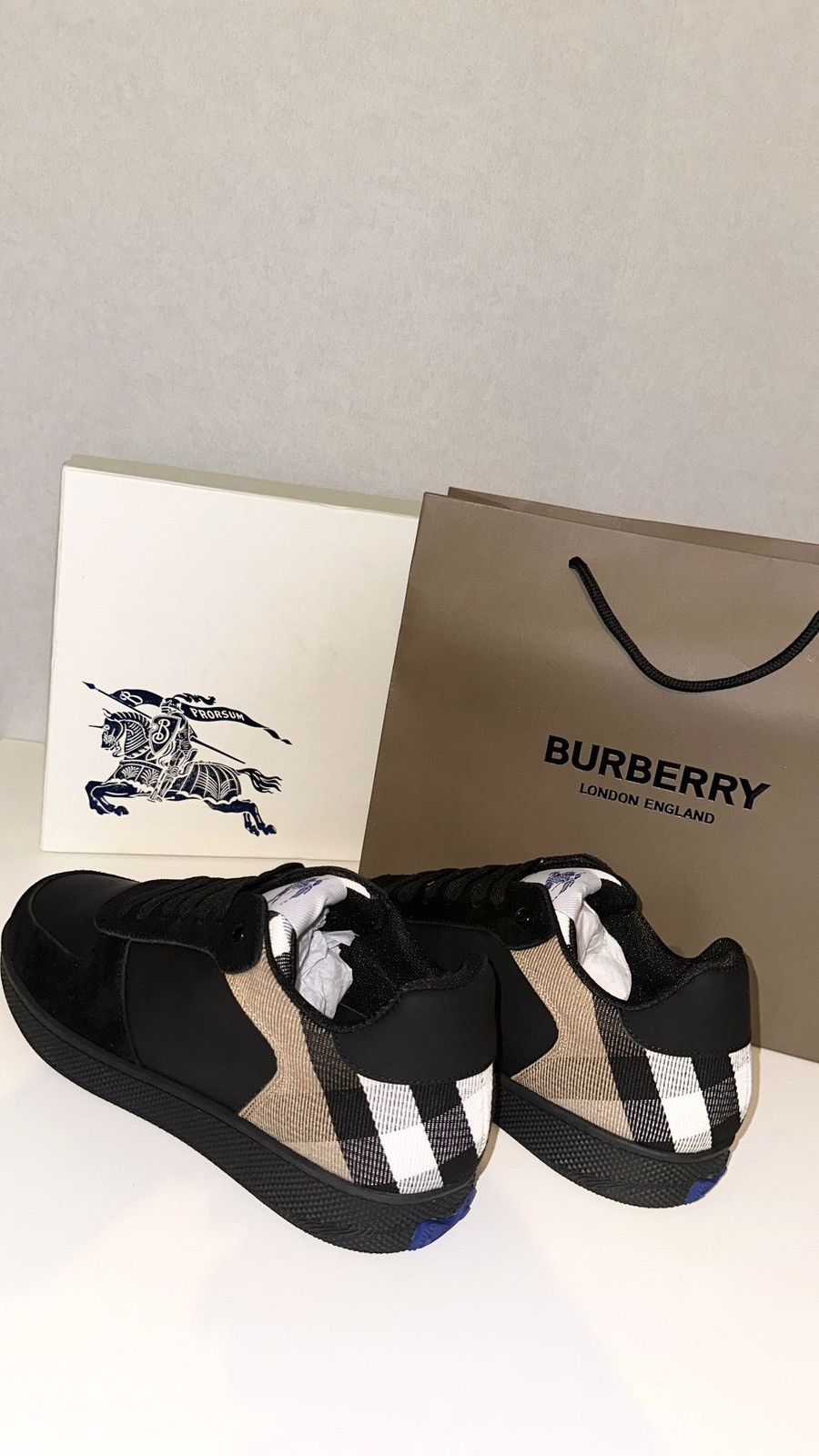 Burberry Burberry Low-Top Sneakers – Check Panel – Black – OG All Size US 9.5 / EU 42-43 - 4 Thumbnail
