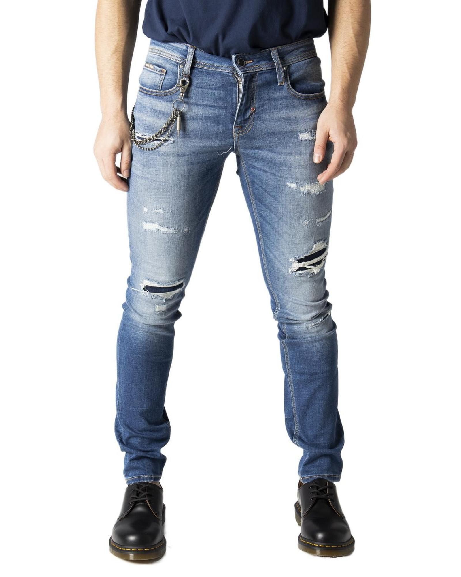 image of Antony Morato Plain Jeans With Worn-Out Effect in Blue, Men's (Size 31)