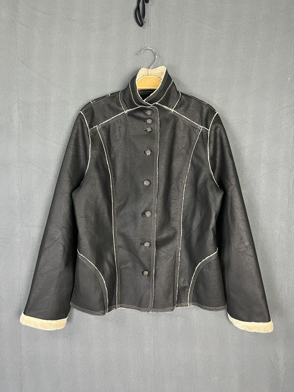 Designer × Kansai Yamamoto × Vintage Kansai Bis Faux Suede Leather Coat Jacket Fleece Lined Size S / US 4 / IT 40 - 2 Thumbnail
