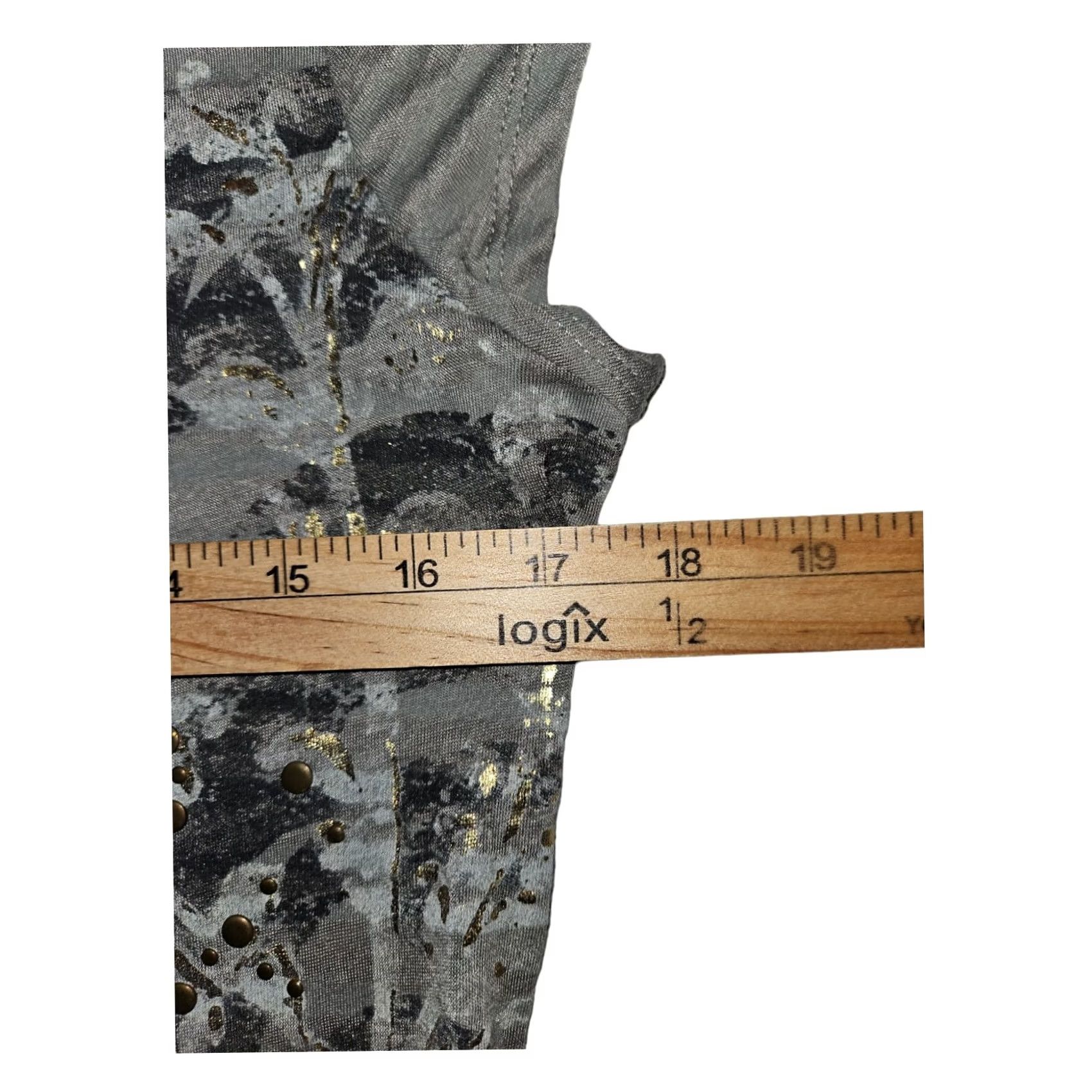 Vintage Rock & Republic Blouse Cap Sleeve Women's Small Gray Paisley Studded Lightweight Sheer Casual Shirt Size S / US 4 / IT 40 - 3 Thumbnail