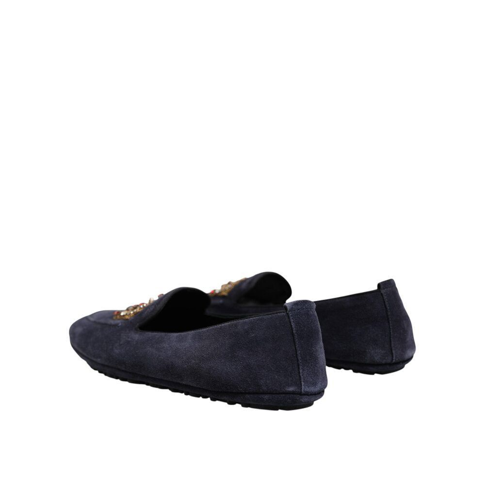 Dolce & Gabbana Dolce & Gabbana Blue Suede Crown Crystal Loafers Dress Shoes Size US 8 / EU 41 - 4 Thumbnail