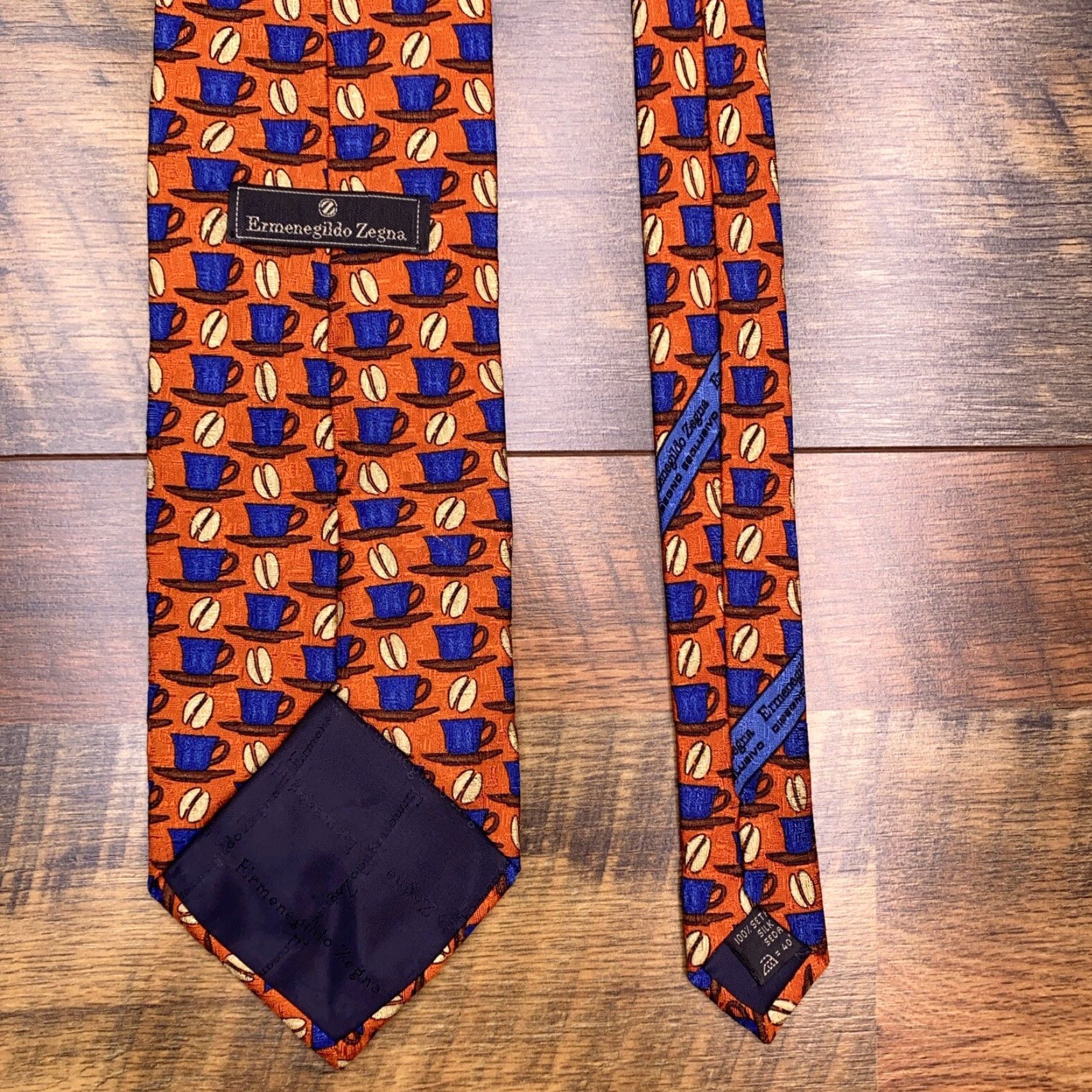 Ermenegildo Zegna VINTAGE Ermenegildo Zegna Tie Silk Orange Italy Geometric Logo Men Classic 57"-60" One Size Orange Silk Tie Designer Size ONE SIZE - 2 Thumbnail