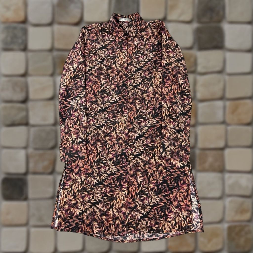 Vintage Peruvian Connection Shirt Dress Womens XS Brown Purple Floral Button Up Dress Shirt Size XS / US 0-2 / IT 36-38 - 1 Thumbnail