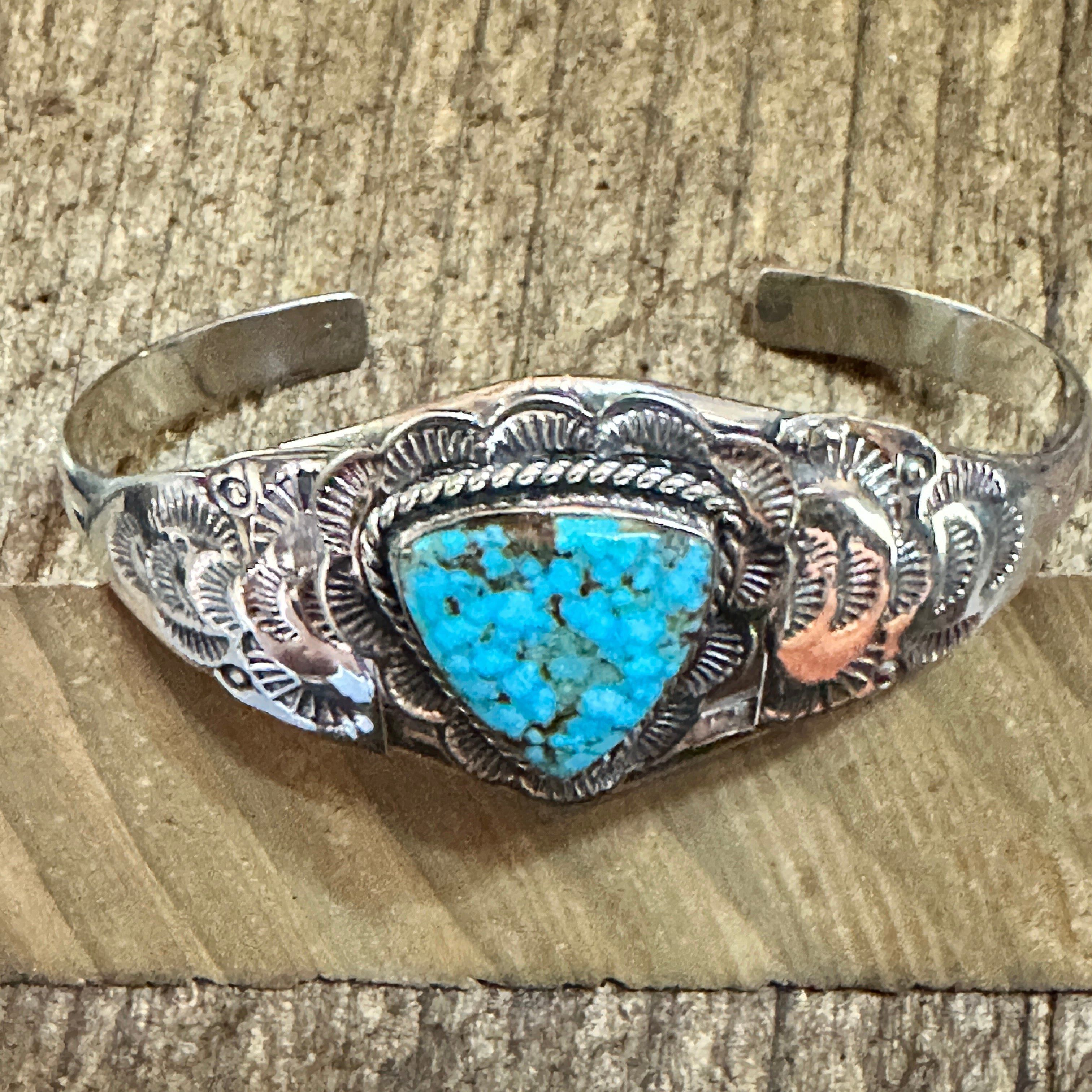 Other Handmade Sterling Silver & Kingman Turquoise Cuff Bracelet, Size ONE SIZE - 3 Thumbnail