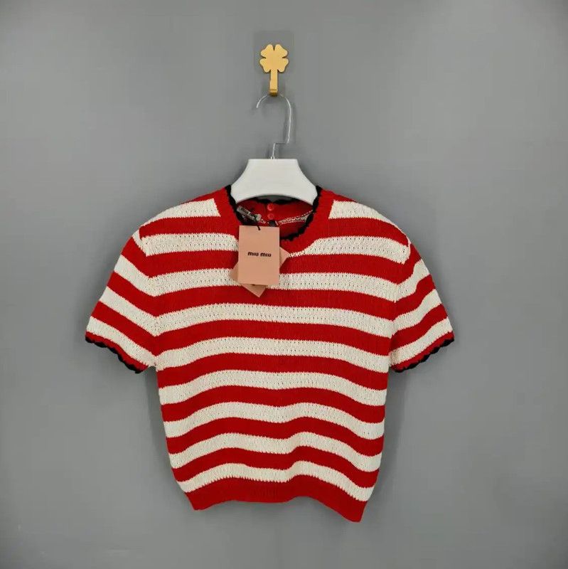 Miu Miu Miu Miu Red Striped Women's T-shirt 0089 Size XS / US 0-2 / IT 36-38 - 1 Thumbnail
