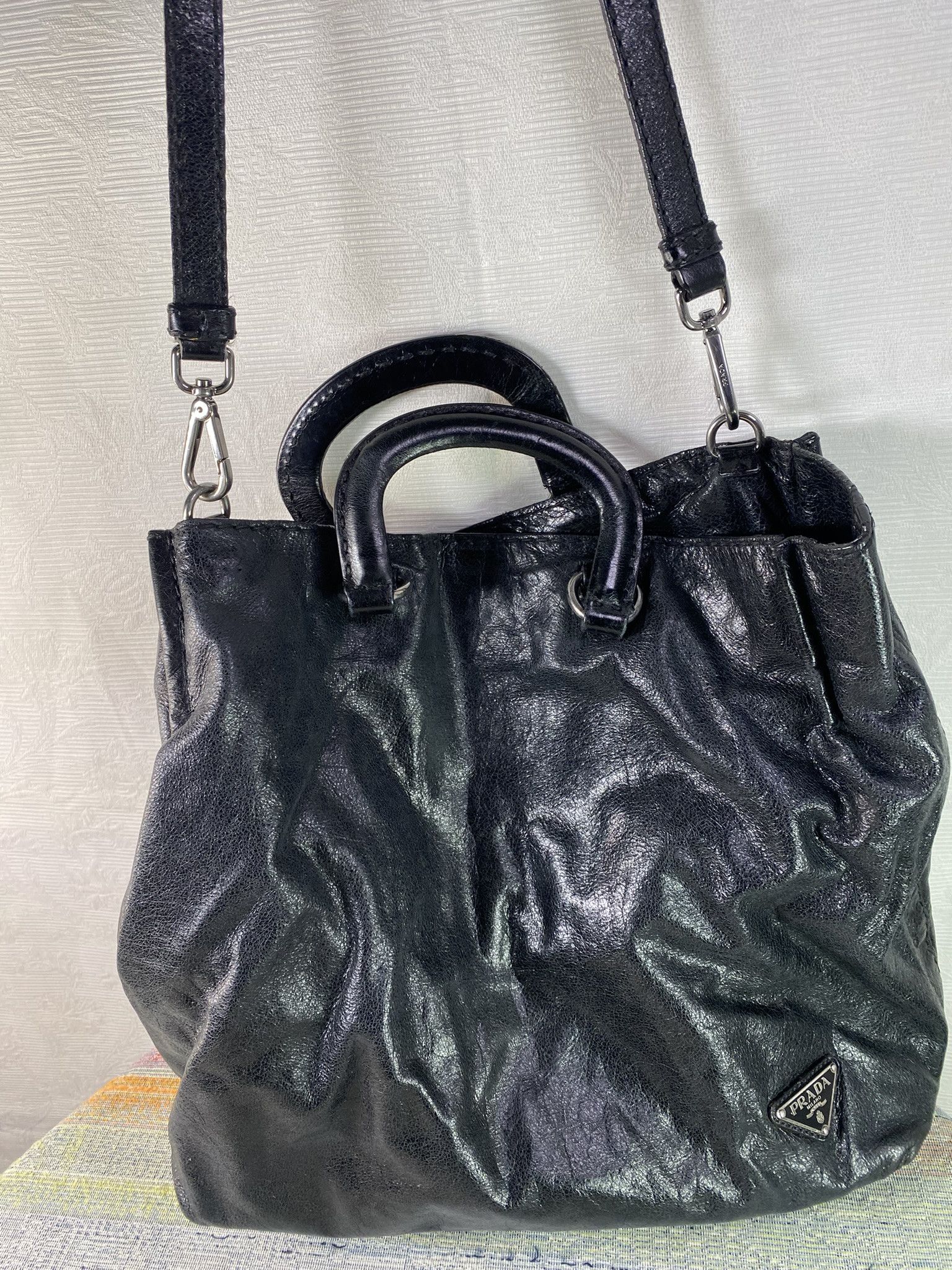Prada PRADA Milano Vitello Glazed Leather Shoulder Bag Black Italy Size ONE SIZE - 1 Thumbnail