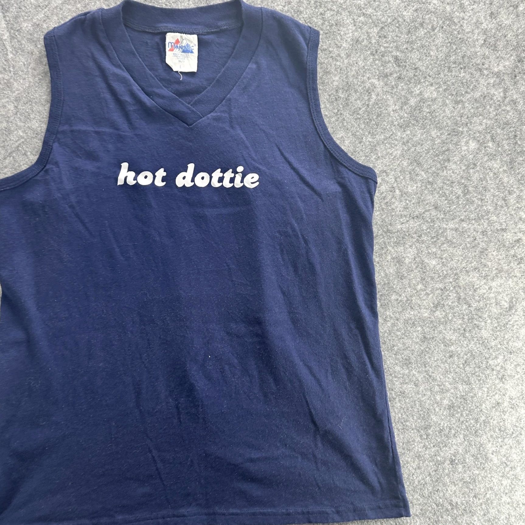 Vintage VINTAGE Majestic Shirt Mens L Navy Blue Hot Dottie Tank Top Sleeveless USA 90s Size US L / EU 52-54 / 3 - 2 Thumbnail