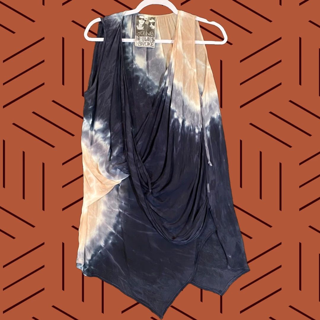 Young Fabulous & Broke Young Fabulous & Broke Dress Women Medium Blue Brown Tie Dye Midi Coverup Lightweight Viscose Long Sleeve V-Neck Pullover Casual Party/Cocktail Womens Size M / US 6-8 / IT 42-44 - 1 Thumbnail