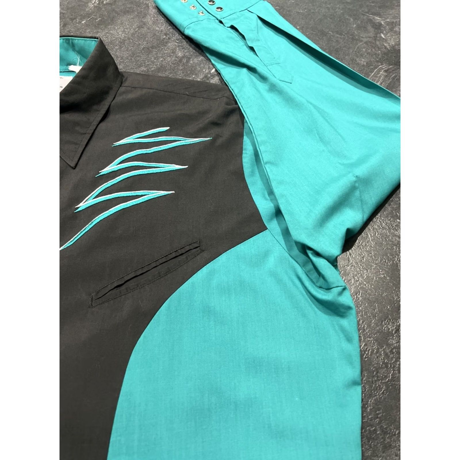Vintage VINTAGE Ely Diamond Western Shirt Mens XL Teal Black Embroidered Pearl Snap Cowboy Button-Up Size US XL / EU 56 / 4 - 4 Thumbnail