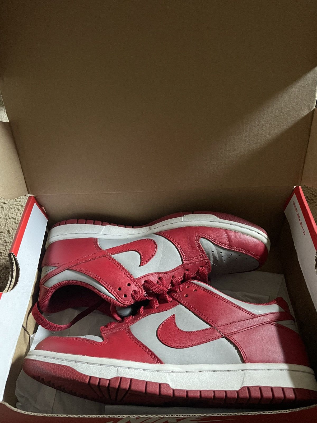 Nike Nike Dunk Low Medium Grey/Varsity Red-White Size 7 Women Size US 7 / IT 37 - 6 Thumbnail