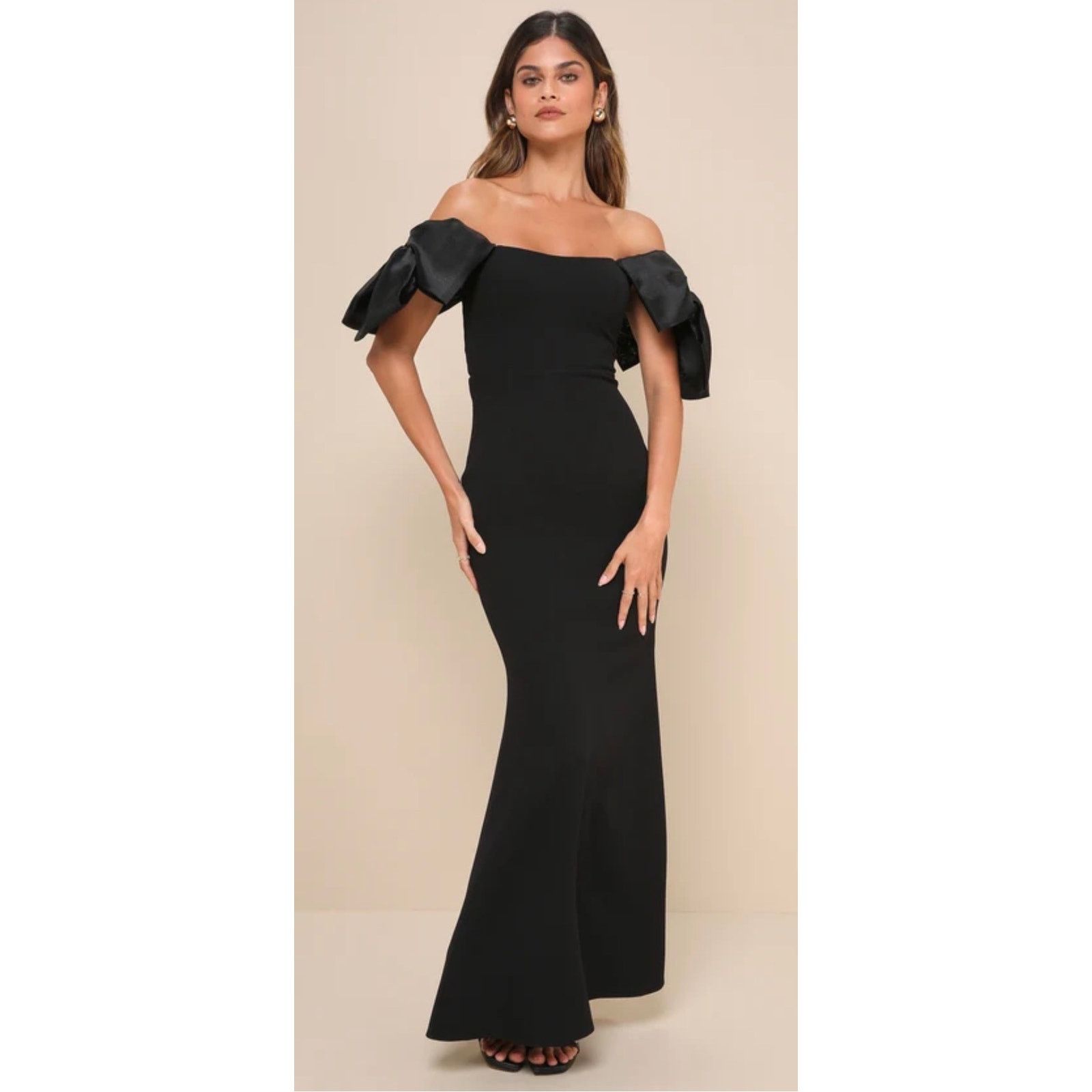 Lulus Lulus Pristine Sensation Black Bow Off Shoulder Maxi Dress Size M / US 6-8 / IT 42-44 - 1 Thumbnail