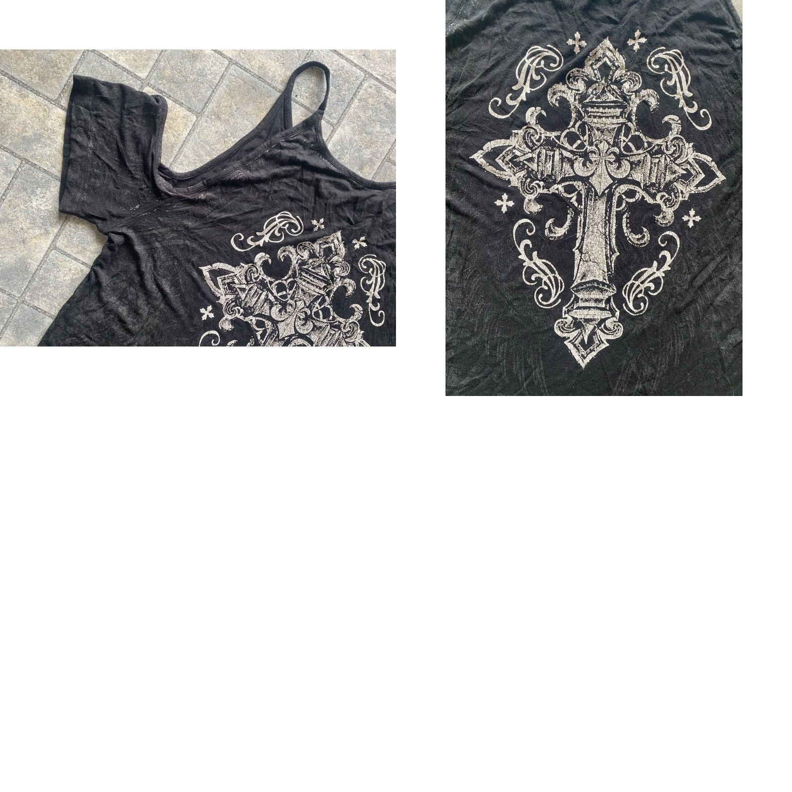 Affliction VINTAGE Affliction Live Fast WOMENS Blouse Off Shoulder Tank Shirt Black L Womens Dark Hearts Cross Rhinestone Contour Fleur-de-lis 90s / 2000s Size L / US 10 / IT 46 - 10 Thumbnail