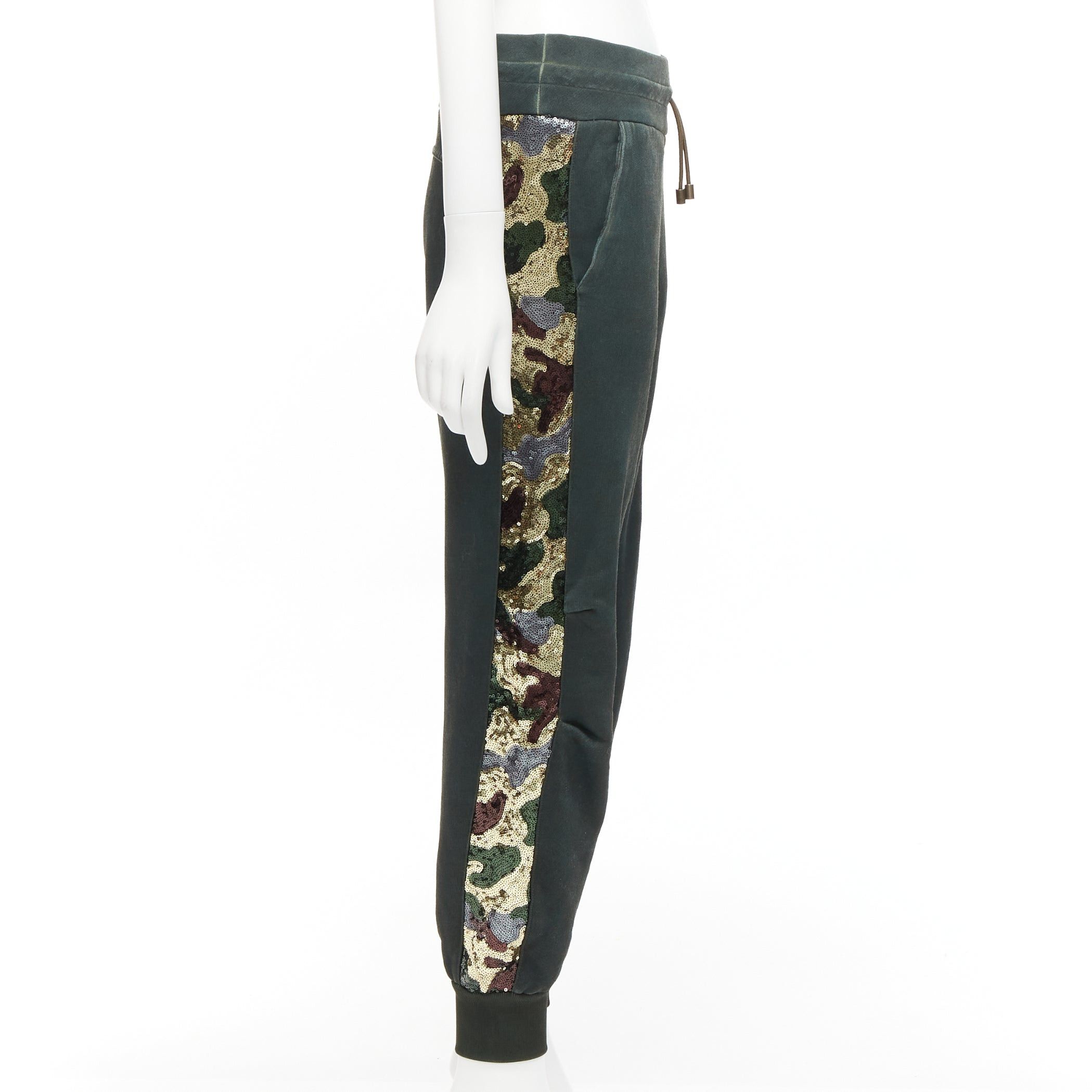 MR & MRS ITALY MR AND MRS Audrey Tritto green camouflage sequins washed cotton jogger pants XS Size 26" / US 2 / IT 38 - 1 Thumbnail
