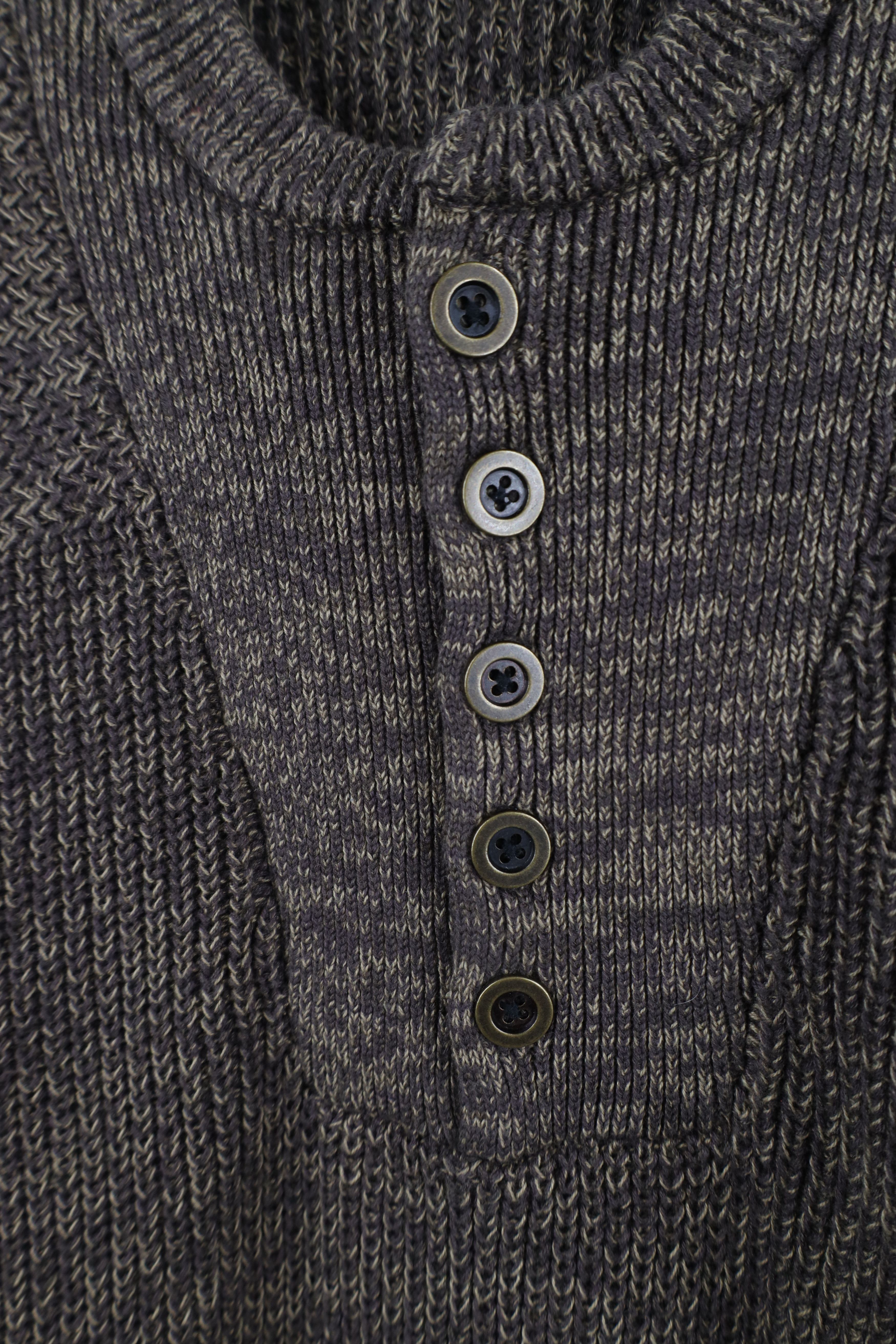 Vintage Vintage 90s Streetwear Ribbed Knit Henley Sweater Brown Size US XL / EU 56 / 4 - 5 Thumbnail