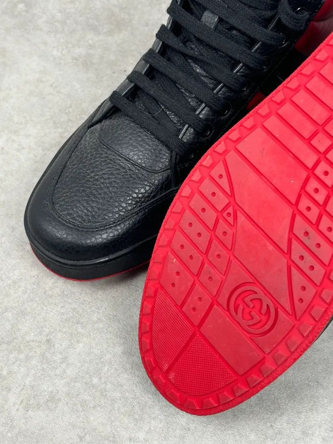 Gucci Gucci Black Red Leather High-Top Sneakers Size US 7 / EU 40 - 11 Thumbnail
