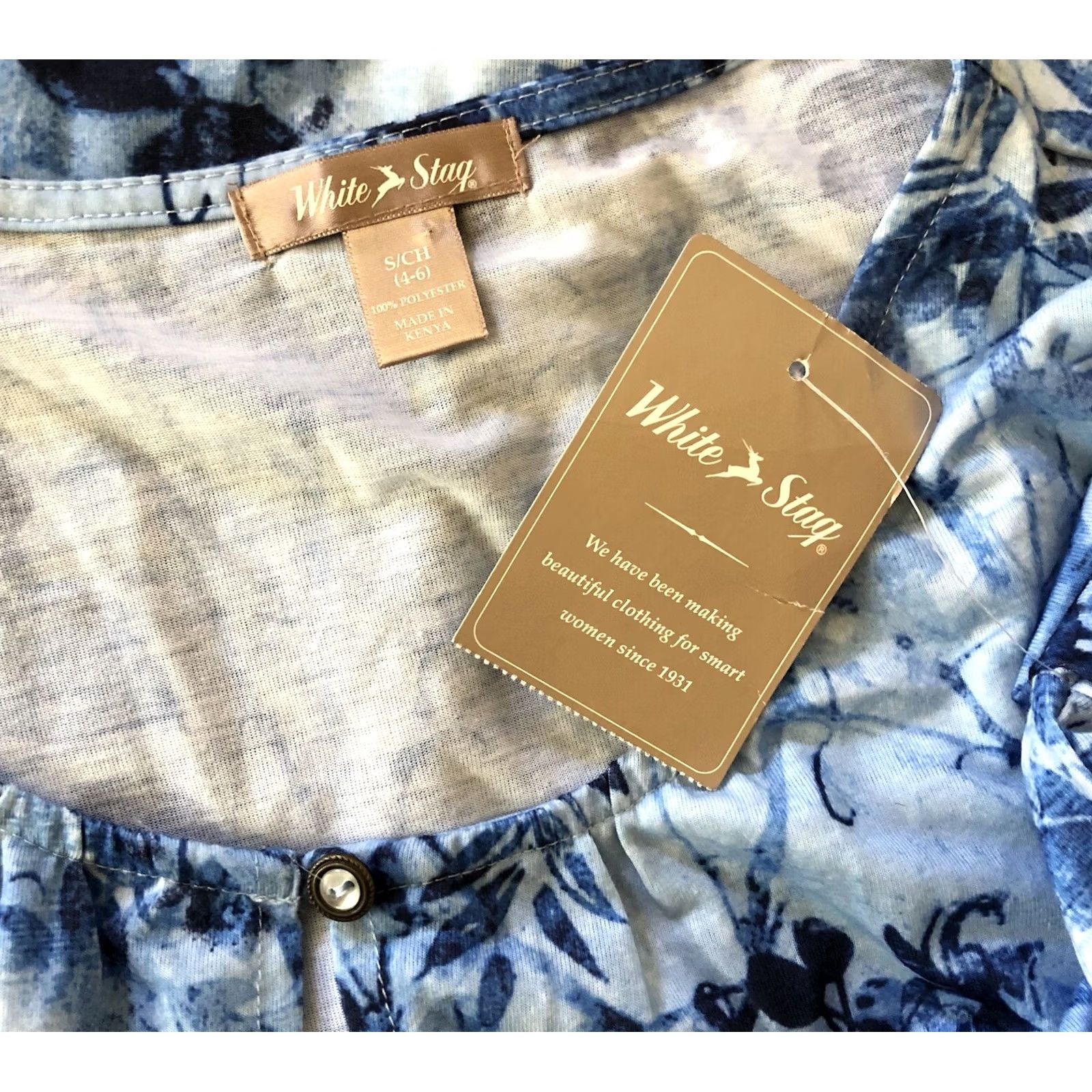 Vintage Blue Floral Tunic Top S Beach tropical Boho Hippie Keyhole Scoop 3/4 Sleeve NWT Size S / US 4 / IT 40 - 4 Thumbnail