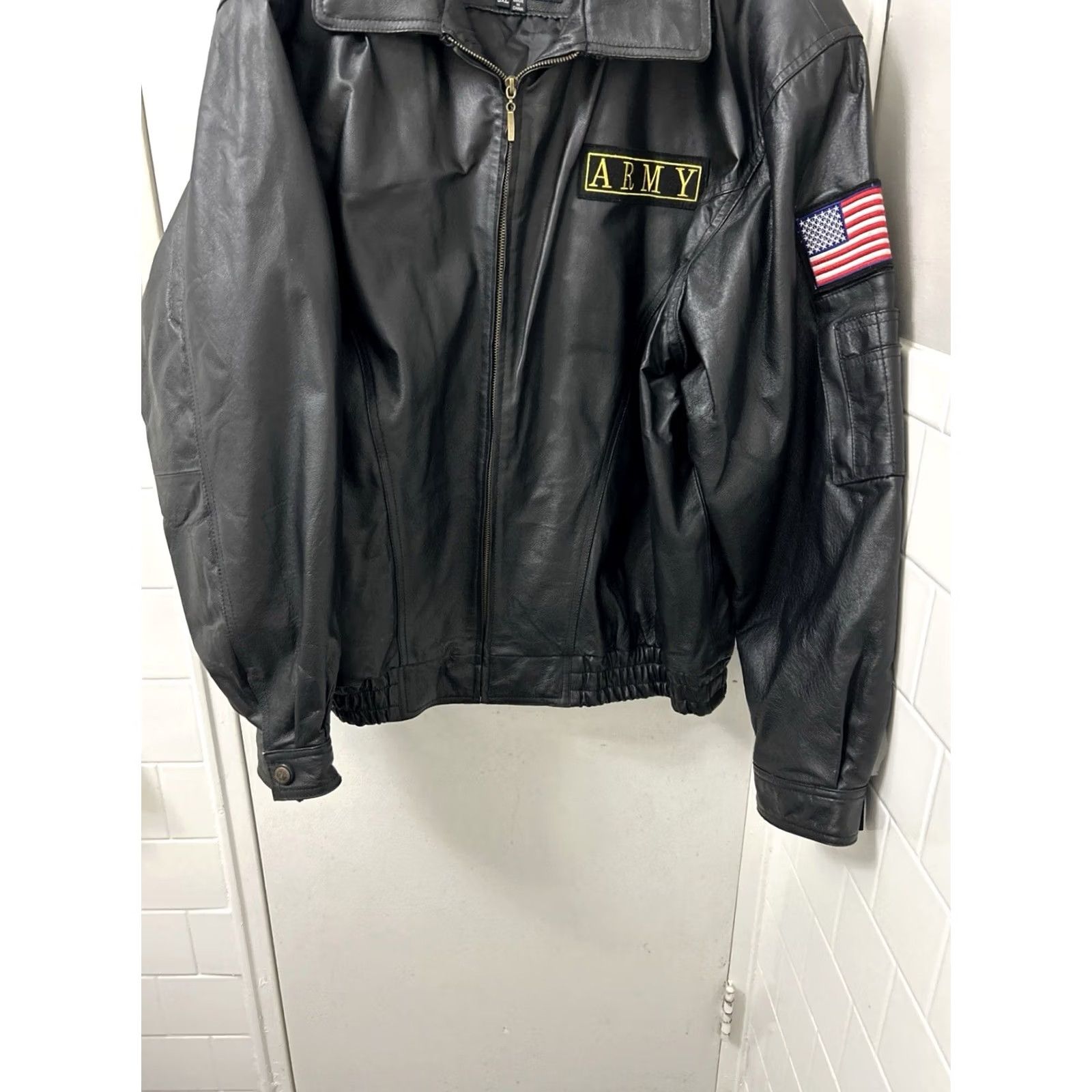 Vintage Leather USA Army Bomber Jacket Mens 3XL Black Military L/S Size US XXL / EU 58 / 5 - 3 Thumbnail