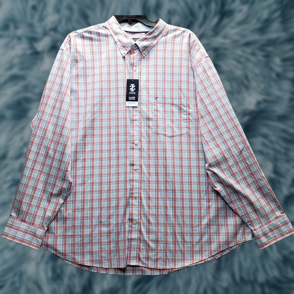 Izod IZOD Shirt Mens 3XLT Multi Plaid Comfort Performance All-Over Stretch Button Down Size US XXL / EU 58 / 5 - 1 Thumbnail
