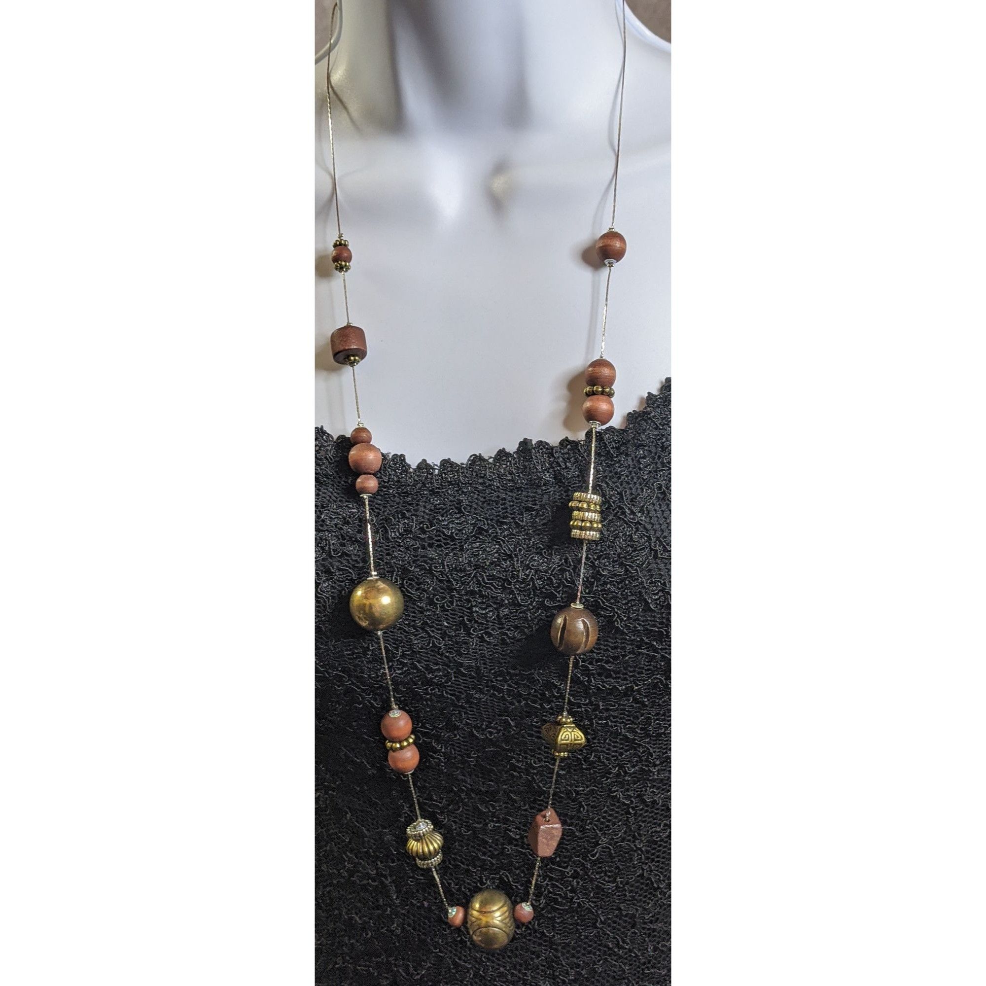 Other Rustic Wood And Brass Beaded Station Necklace Size ONE SIZE - 3 Thumbnail