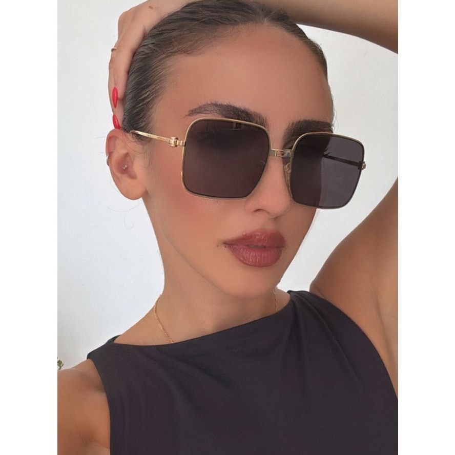 NEW Fendi FE40123U Baguette Gold Square Oversized Sunglasses