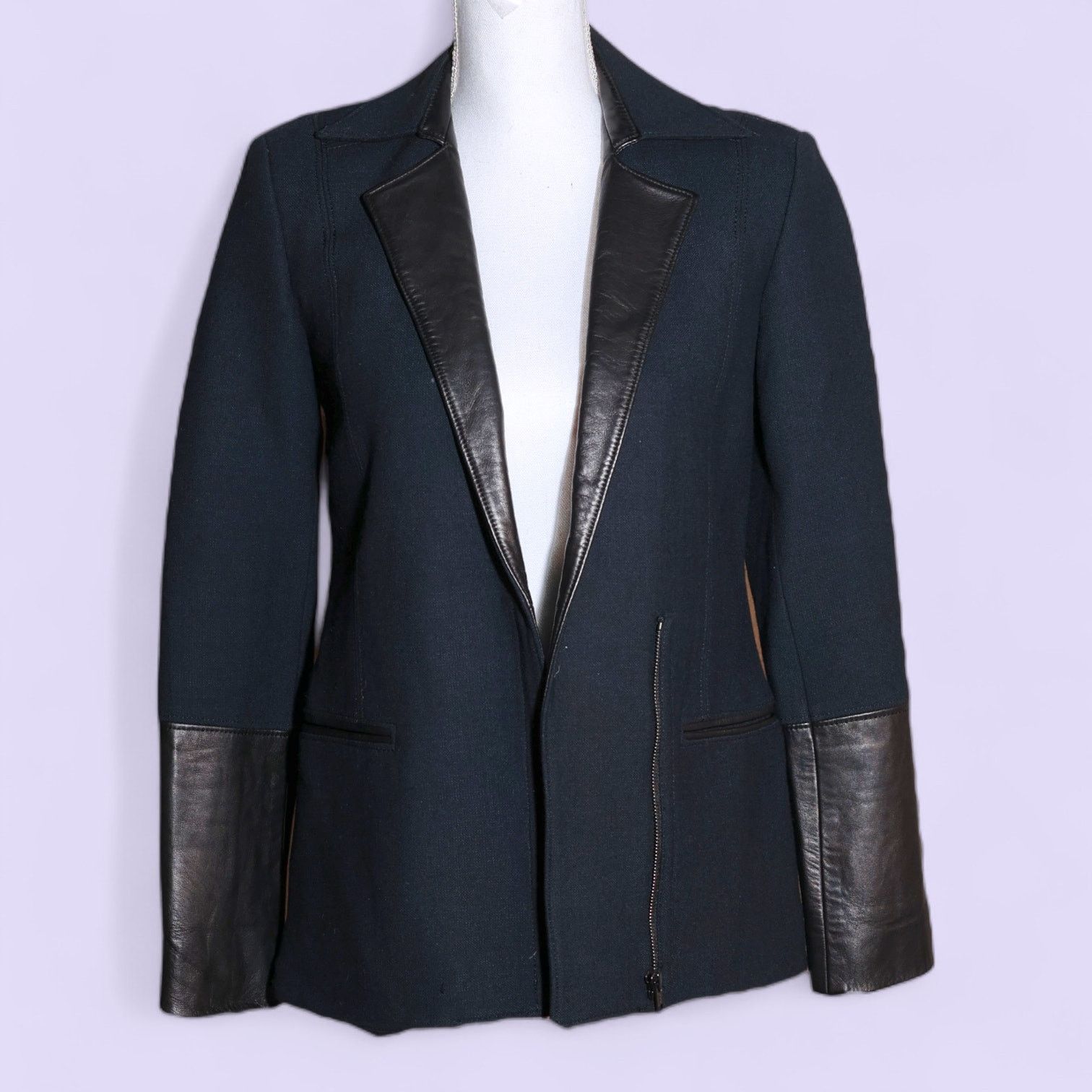 Helmut Lang HELMUT LANG Black Blazer with Lamb Leather Trim - Size 0 Size XS / US 0-2 / IT 36-38 - 2 Thumbnail