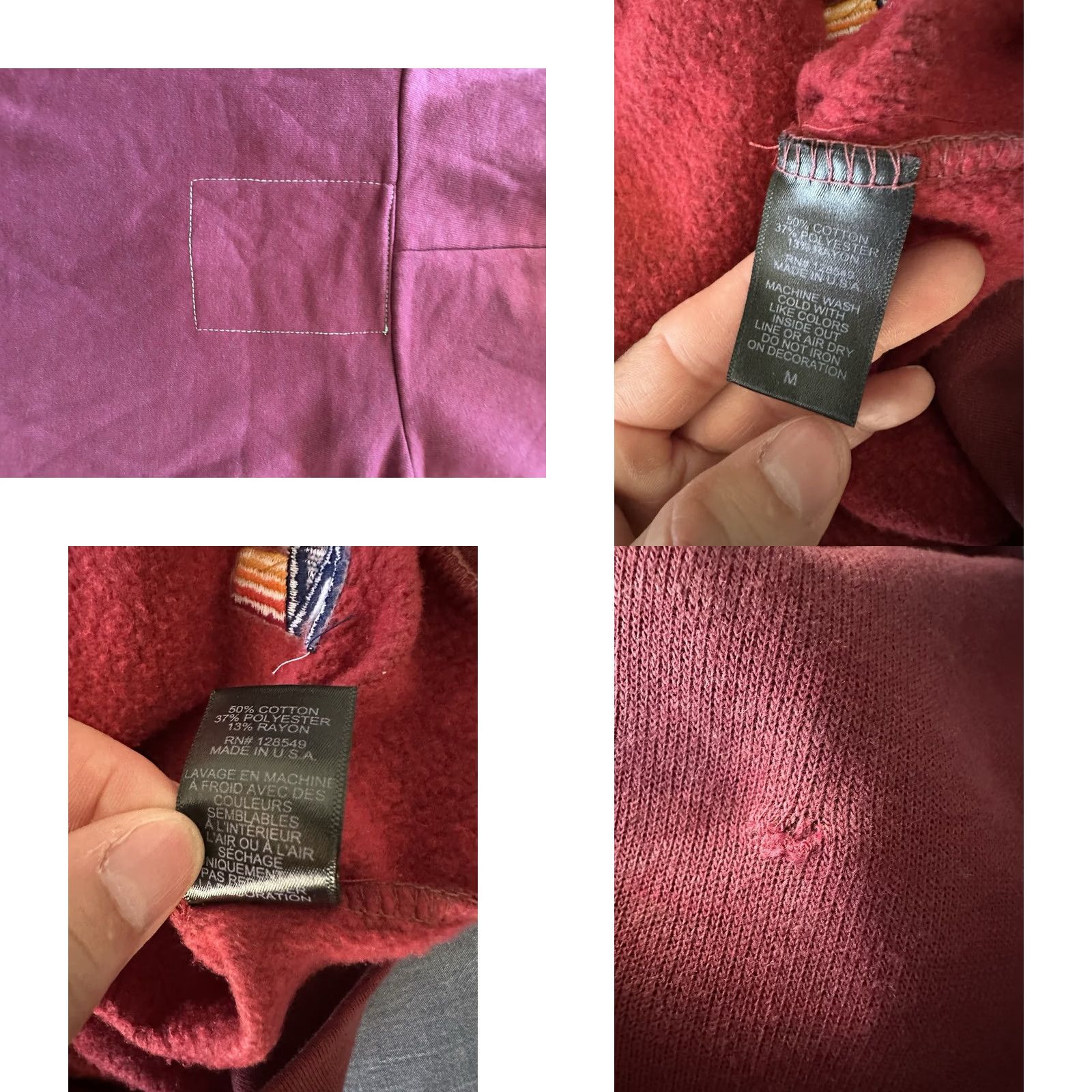 Aviator Nation Aviator Nation Hoodie Unisex Adults Medium Full Zip Up Sweatshirt Red 5 Stripe Maroon Jersey Cotton Blend Size M / US 6-8 / IT 42-44 - 8 Thumbnail