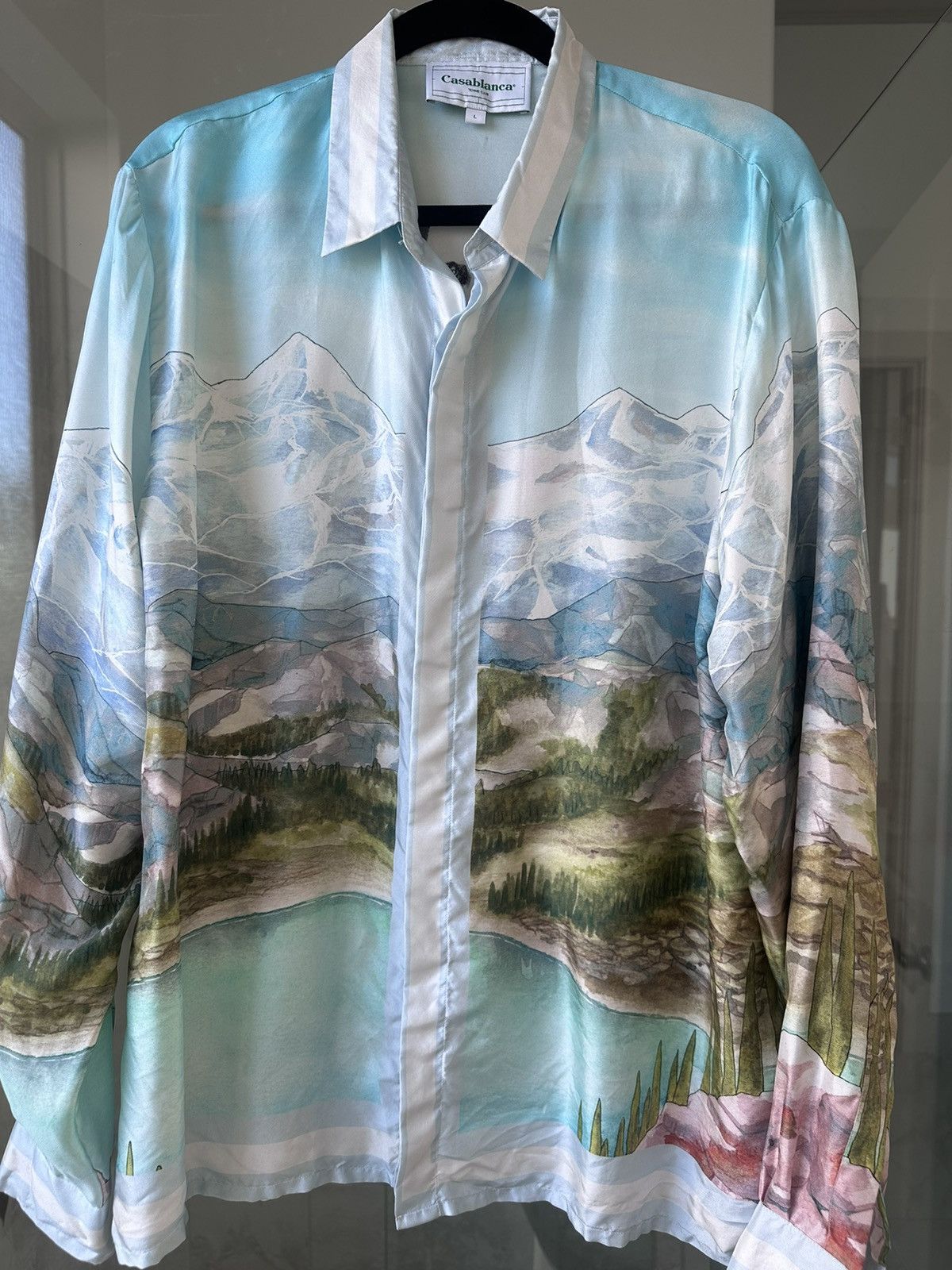 Pre-owned Casablanca Dalmatian Blue Silk Camp Bowling Shirt L