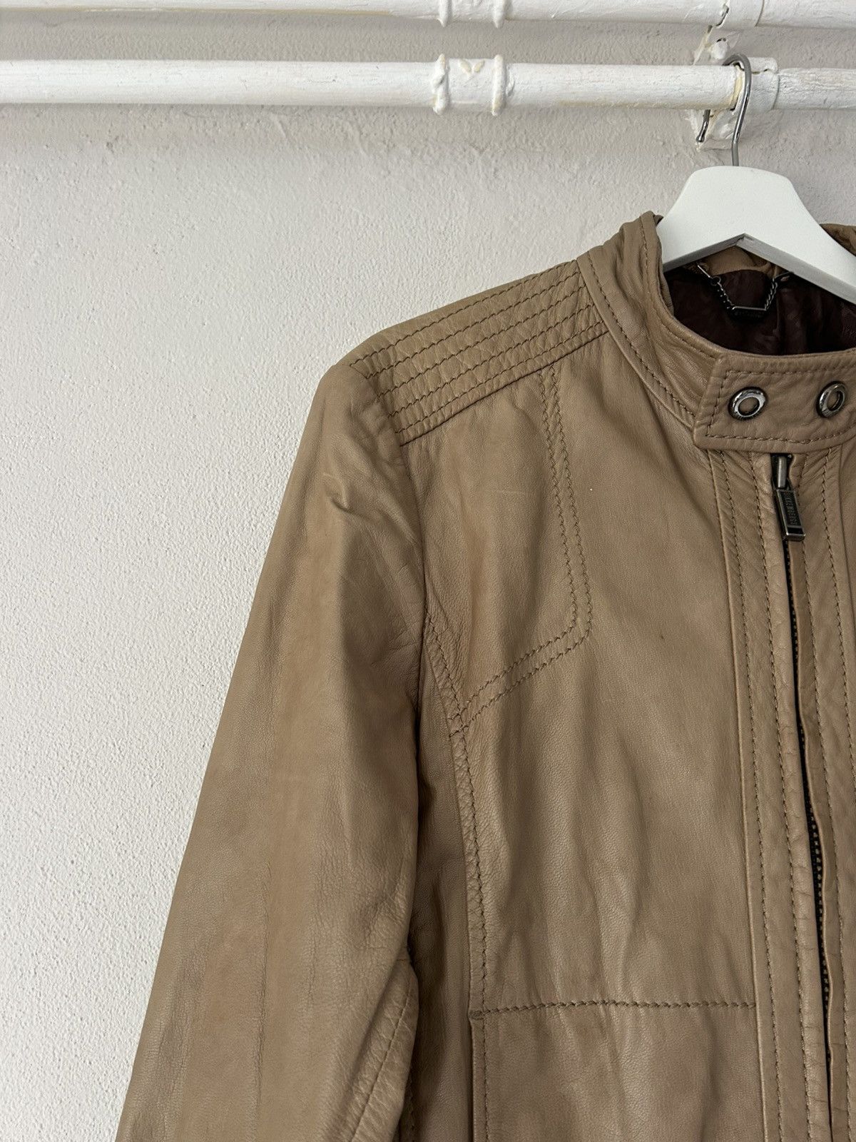 Dirk Bikkembergs Beige Leather Moto Jacket Size US M / EU 48-50 / 2 - 5 Thumbnail