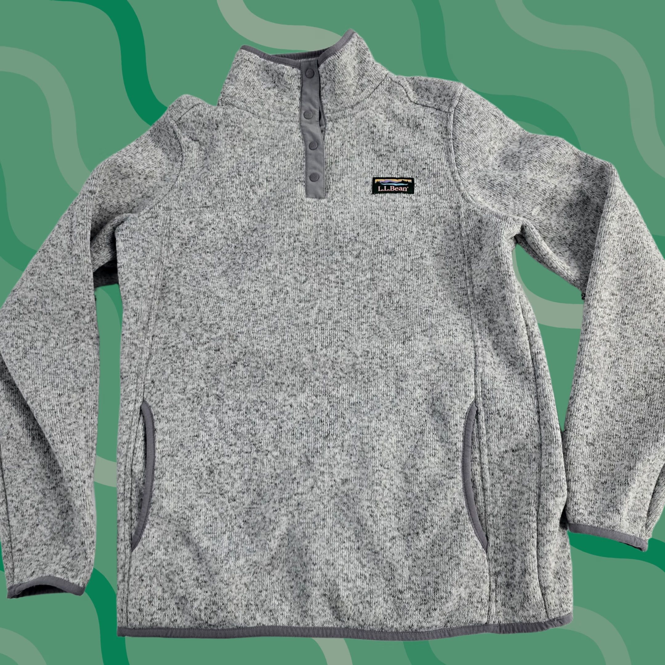 Vintage LL Bean Women's Sweater Fleece Pullover Gray M Reg 7093 snap Size M / US 6-8 / IT 42-44 - 1 Thumbnail