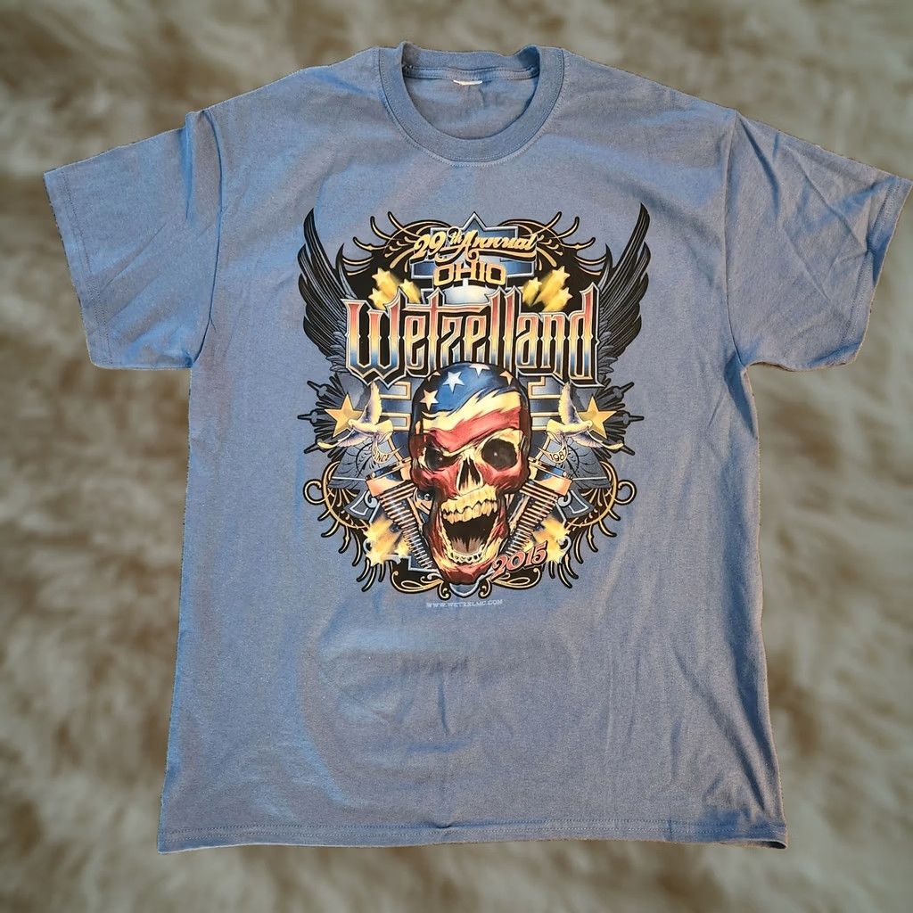 Vintage Wetzelland 2015 T Shirt Mens XL Blue Biker Motorcycle Ohio Rally Concert Tee Size US XL / EU 56 / 4 - 1 Thumbnail