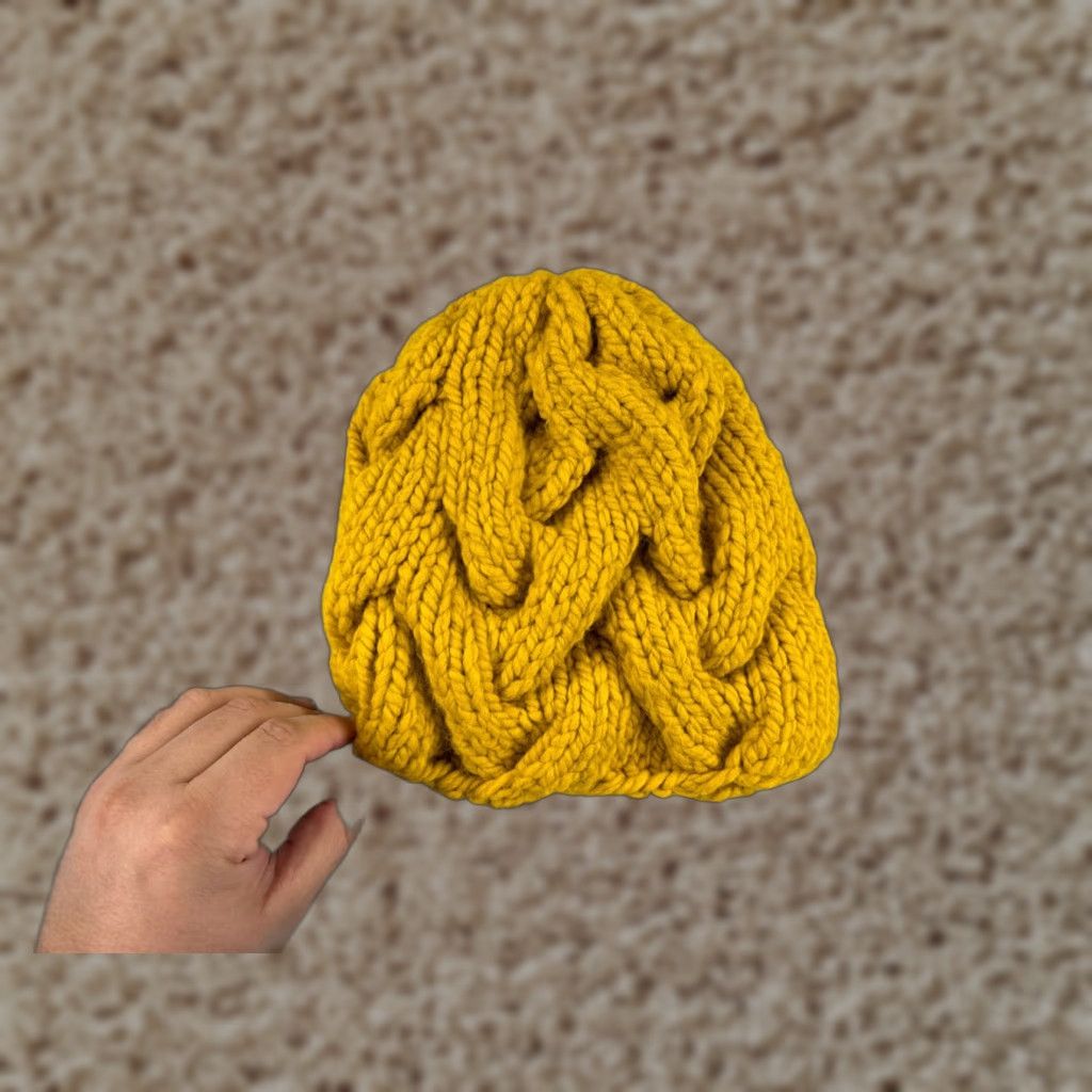 Vintage Yellow Chunky Knit Beanie Toque One Size Womens Ski Hat - Adjustable, Lined, Solid Size ONE SIZE - 1 Thumbnail