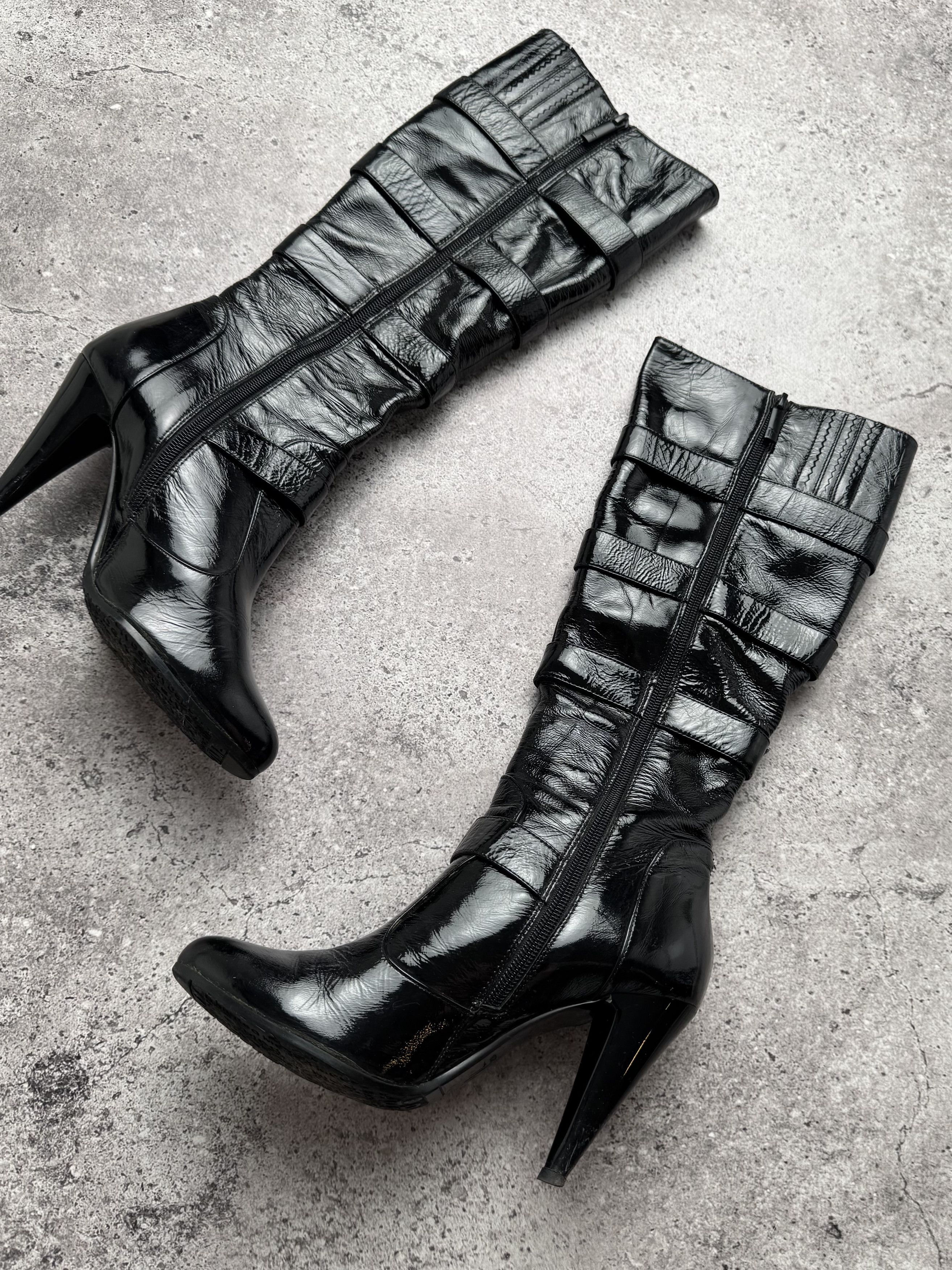 Japanese Brand Vintage Patent Leather Boots With Straps C672(V289)(E8) Size US 6 / IT 36 - 6 Thumbnail