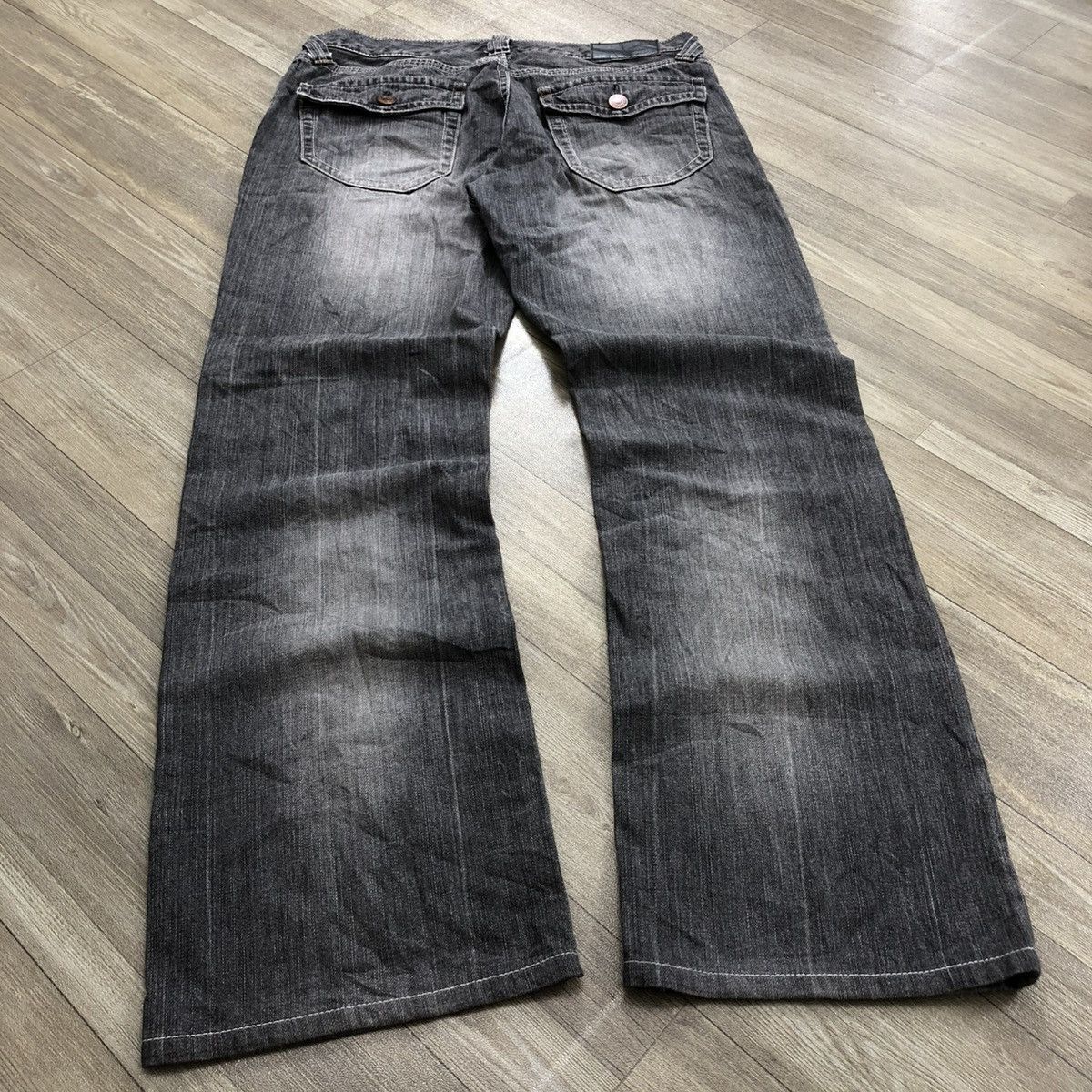 If Six Was Nine 1990s Vintage Uniqlo Black Washed LGB Bootcut Flared Jeans Size US 33 - 15 Thumbnail