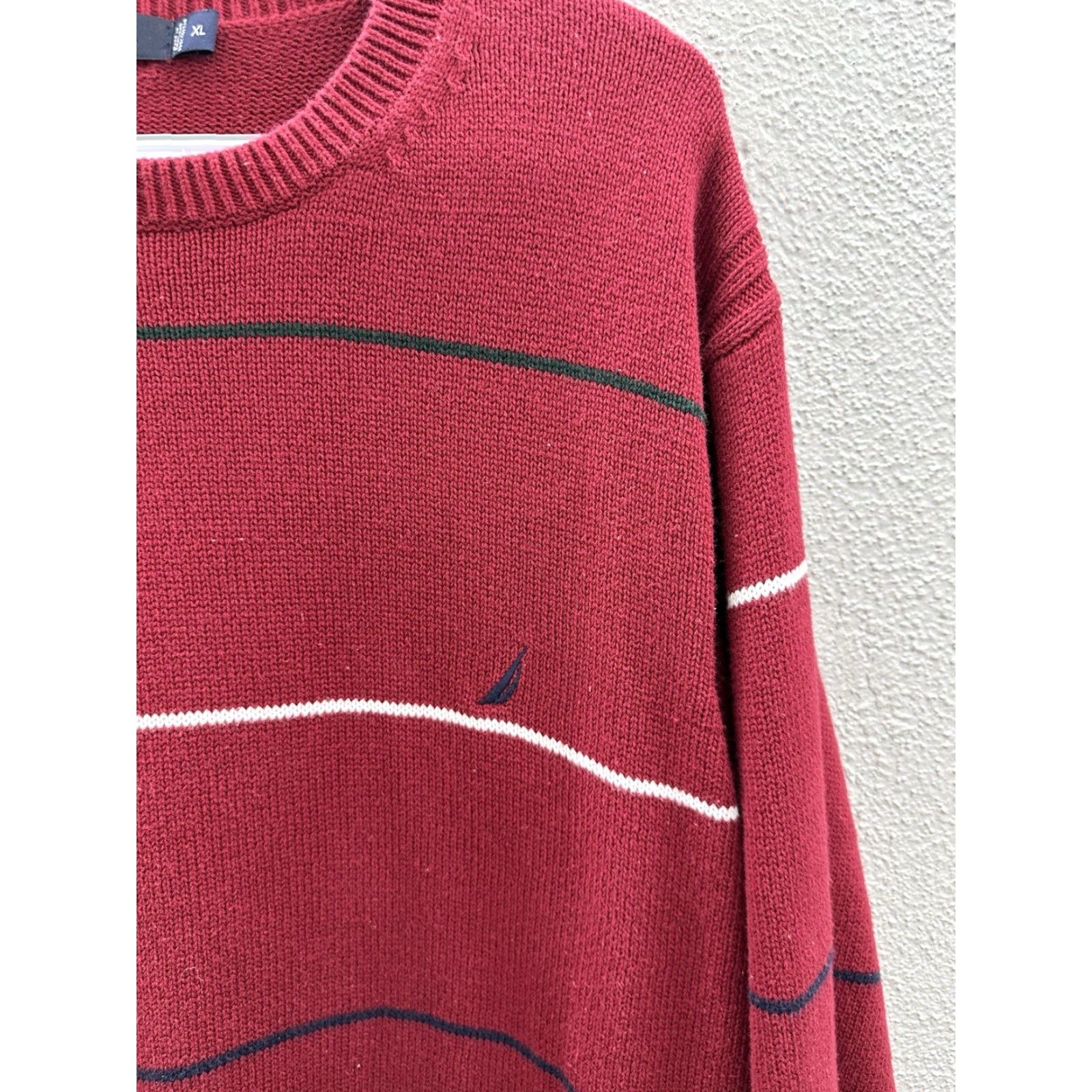 Nautica Nautica Sweater Mens XL Red Striped Long Sleeve Knit Cotton Vintage Size US XL / EU 56 / 4 - 3 Thumbnail
