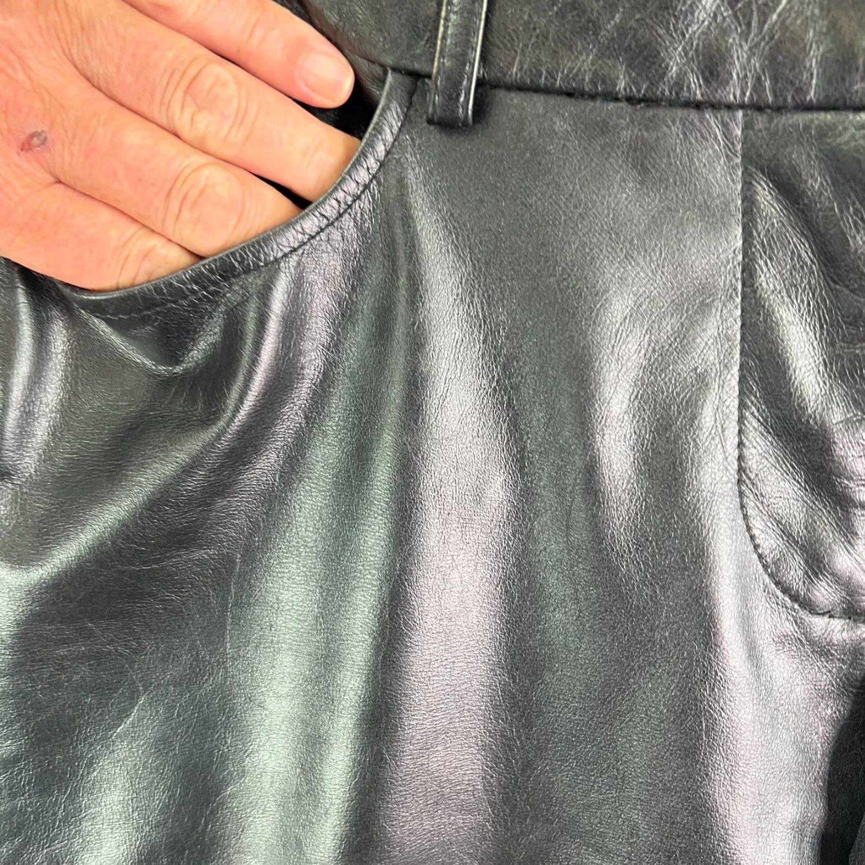Express VINTAGE Express Leather Lined Pants Women Black Straight Leg 32x32 Size 10 90s Rock Biker Women's Size 32" / US 10 / IT 46 - 4 Thumbnail