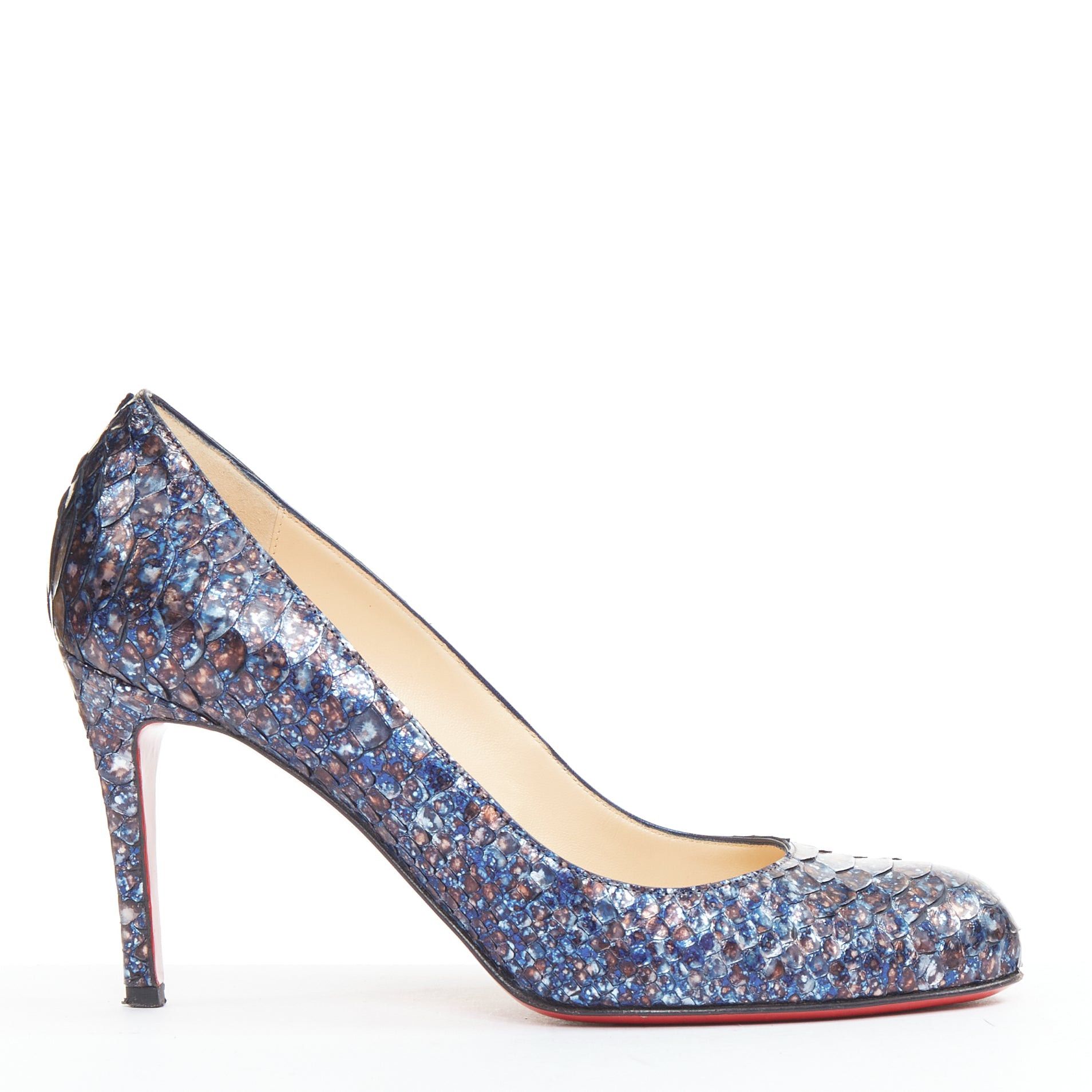 Christian Louboutin CHRISTIAN LOUBOUTIN Simple Pump 85 Acid Blue scaled leather almond toe pump EU37.5 Size US 7.5 / IT 37.5 - 1 Thumbnail