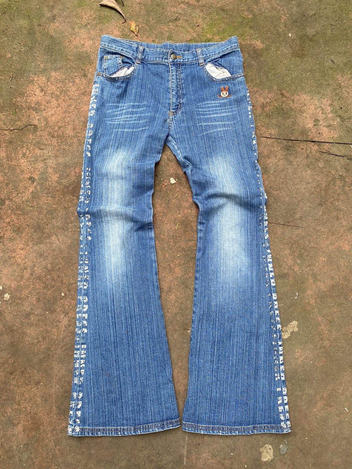 Angel Blue Inner Press Japan Y2K Flared Denim Jeans – Side Logo Print Size 30" / US 8 / IT 44 - 1 Thumbnail