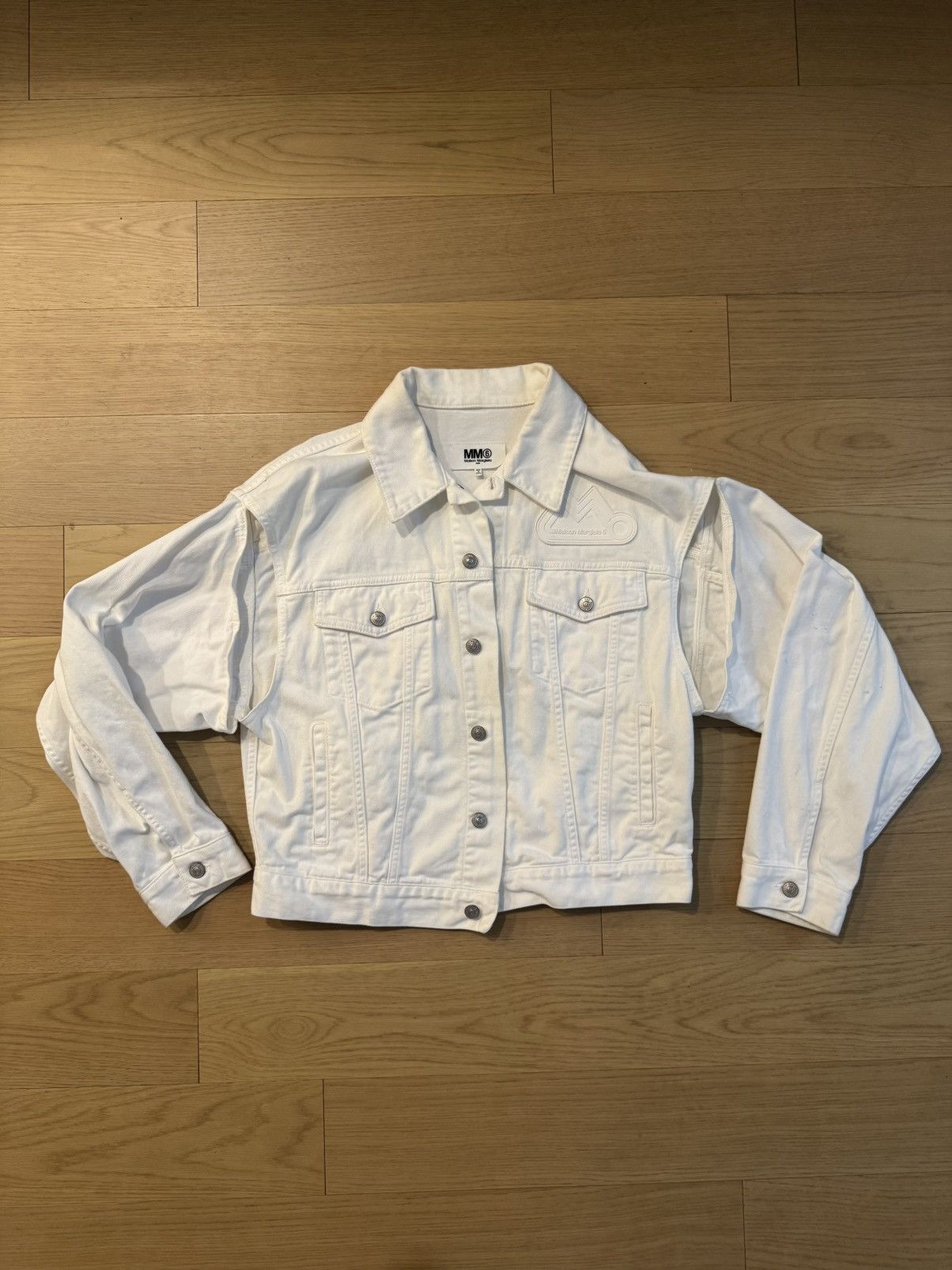 MM6 MM6 Maison Margiela White Cut-Out Denim Jacket Unisex EUC Size XS / US 0-2 / IT 36-38 - 4 Thumbnail