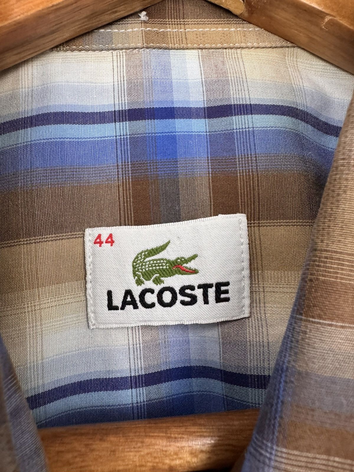 Lacoste Lacoste Men Classic Plaid Cotton Button Up Brown Blue Size S Size US S / EU 44-46 / 1 - 8 Thumbnail