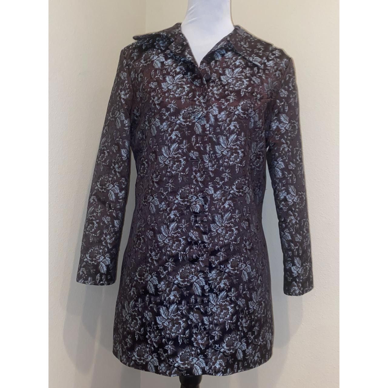 Designer Michelle Decourcy Floral Brocade Jacket M Black & Silver Size M / US 6-8 / IT 42-44 - 6 Thumbnail