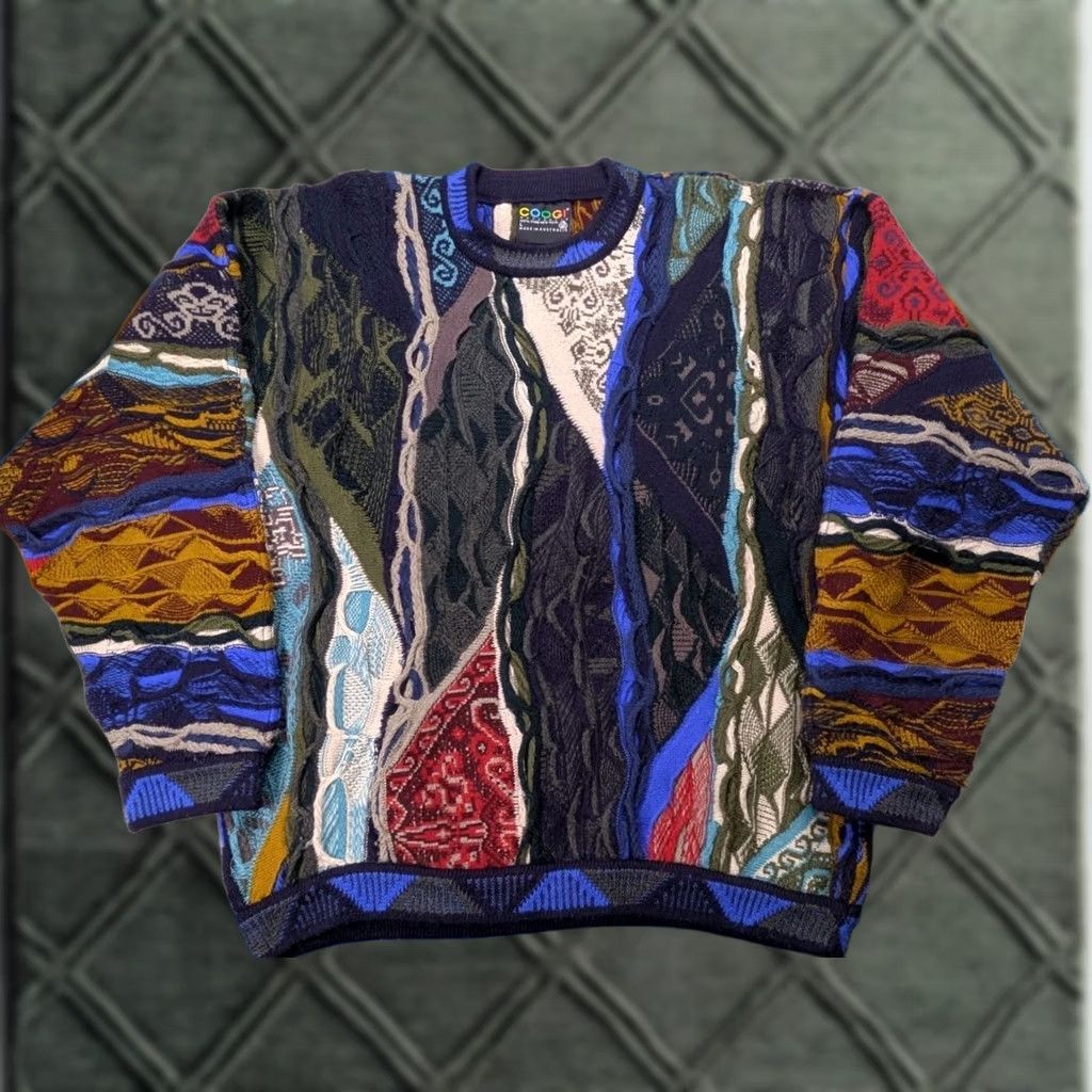 VINTAGE Coogi Australia Sweater 3D Knit Wool Cosby Rap Hip Hop Bright Large Mens