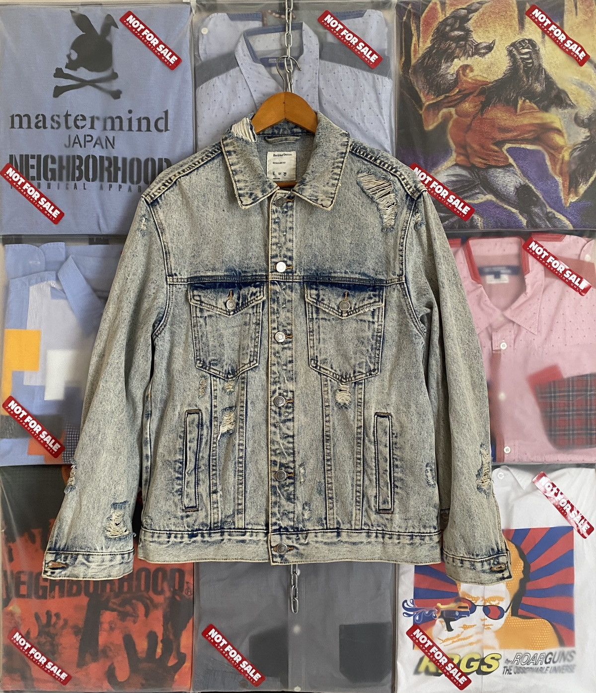 Bershka Vintage Distressed Trash Berska Denim Jacket like Amiri Size US M / EU 48-50 / 2 - 1 Thumbnail