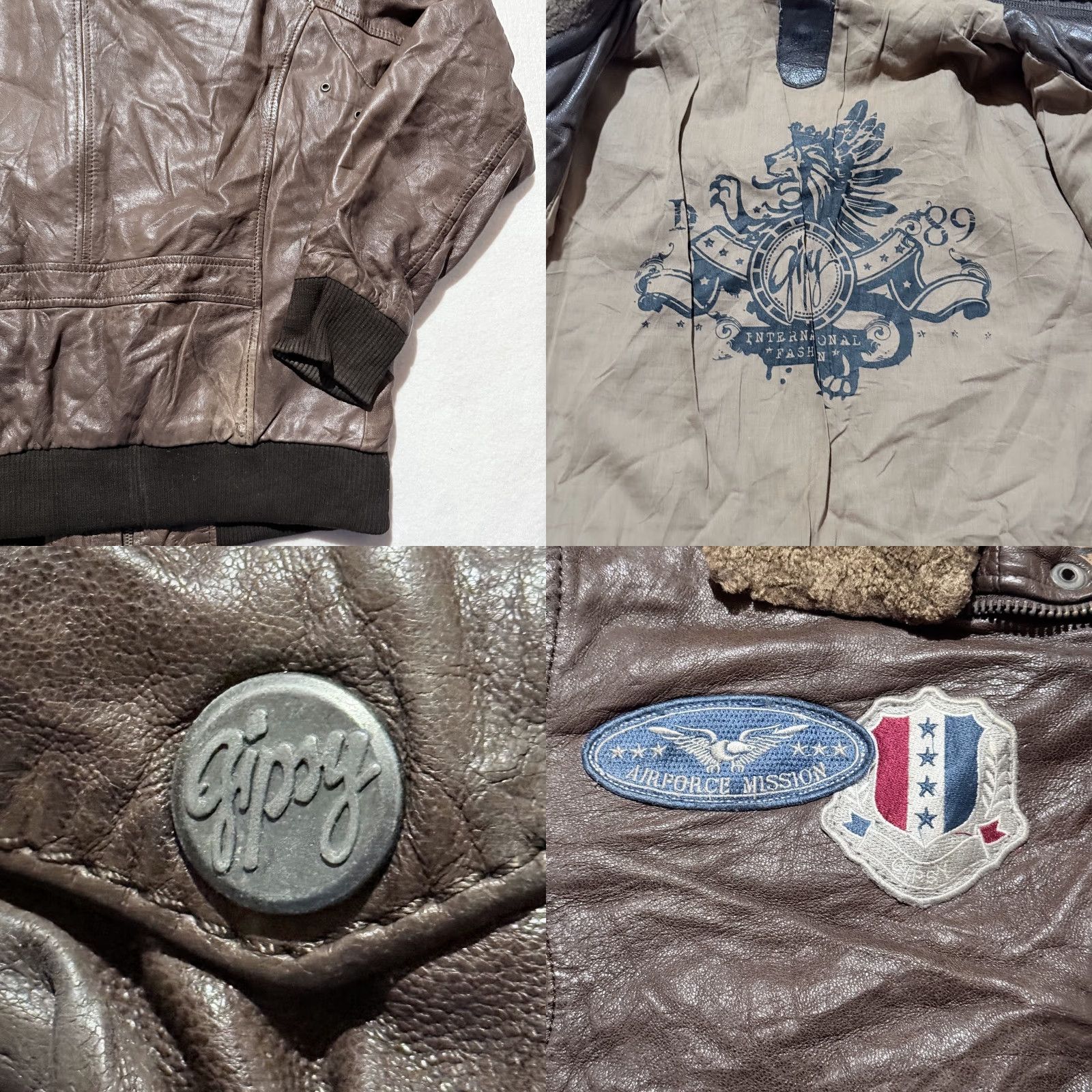 Vintage VINTAGE Gipsy Leather Flight Aviator Jacket Brown Men Medium Brown Military Patches Jacket Size US M / EU 48-50 / 2 - 9 Thumbnail